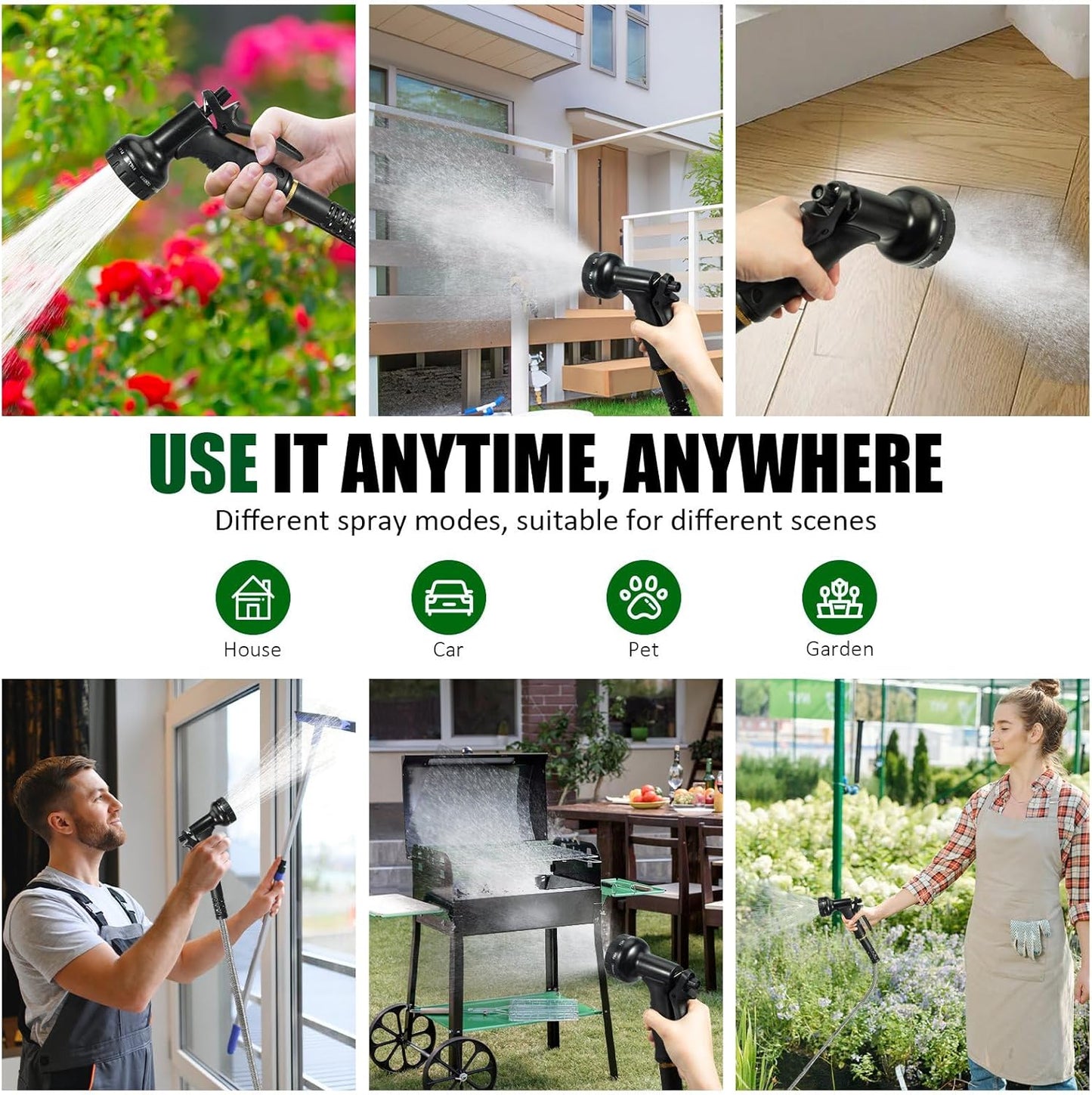 100ft Garden Hose, Heavy Duty Metal Water Hose 100 ft with 10 Function