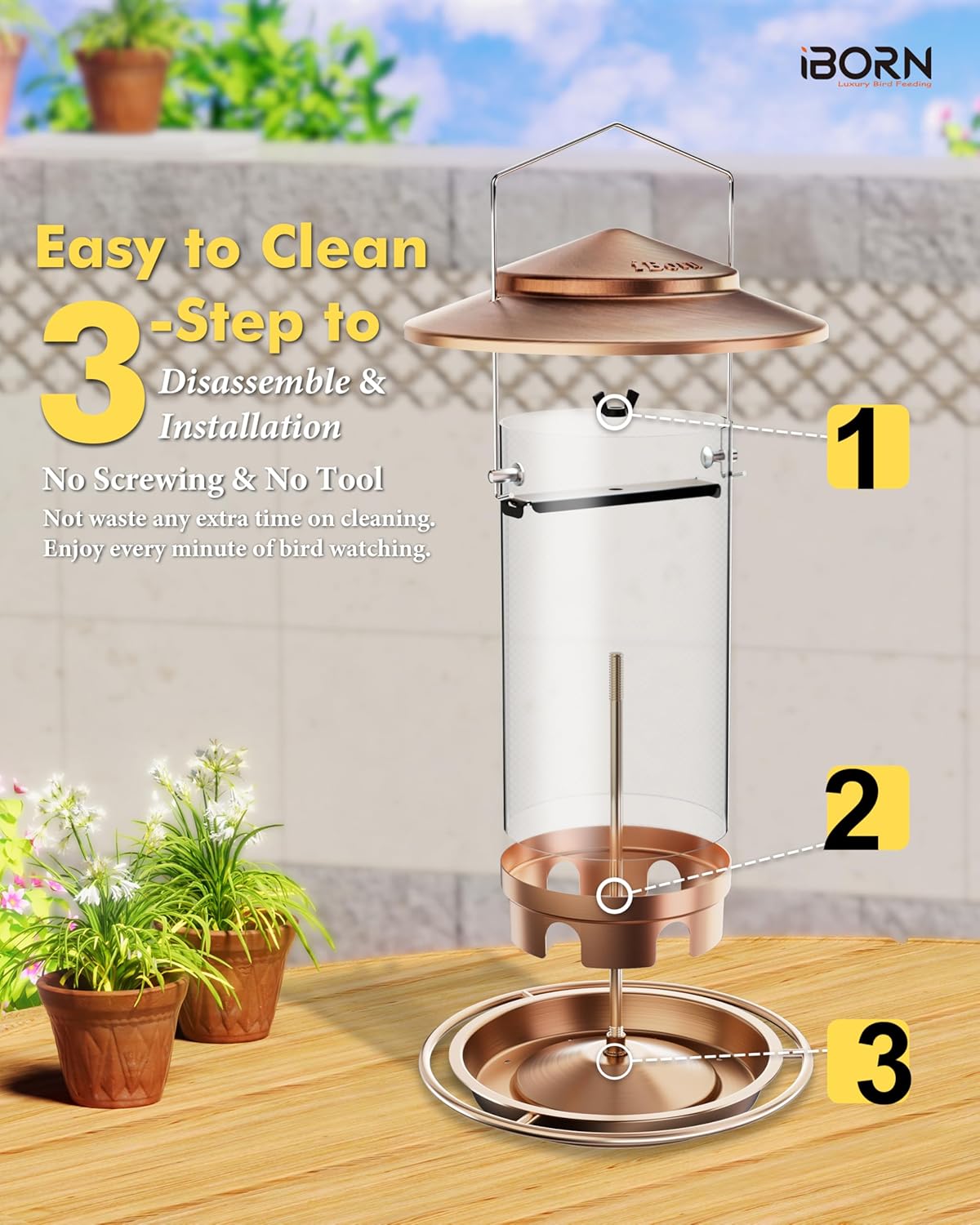 iBorn Bird Feeders for Outdoors Hanging,Metal Bird Feeders for Cardina