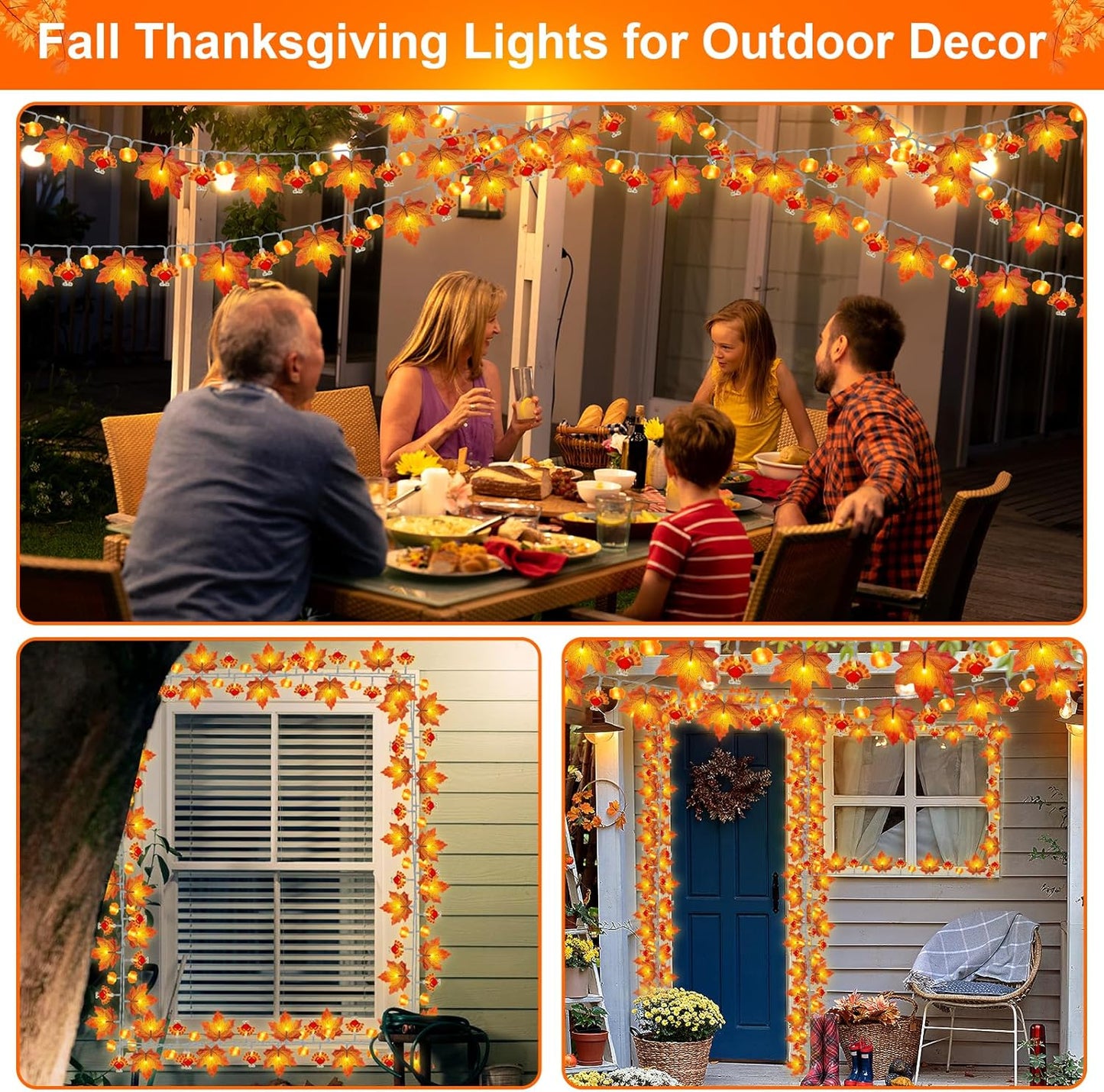 Mosoan Solar Thanksgiving Decorations Fall Garland with Enlarge Turkey Lights, Thanksgiving Lights Pumpkin Decor, 20Ft 40LED Waterproof Turkey String Lights Decoration Home Indoor Outdoor Garden