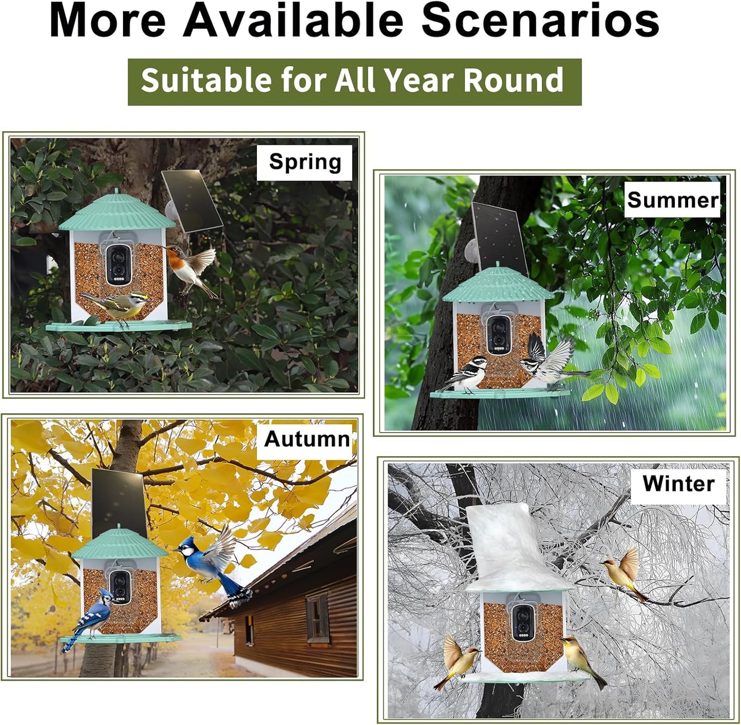 Smart Birdfeeder with Camera Built-in&Solar Powered-Humming Bird Feeder Birdhouse with Camera Inside Wireless Video Live,Night Vision, AI Bird Recognition,Real-Time Alerts for Outdoor Birdlover Gifts