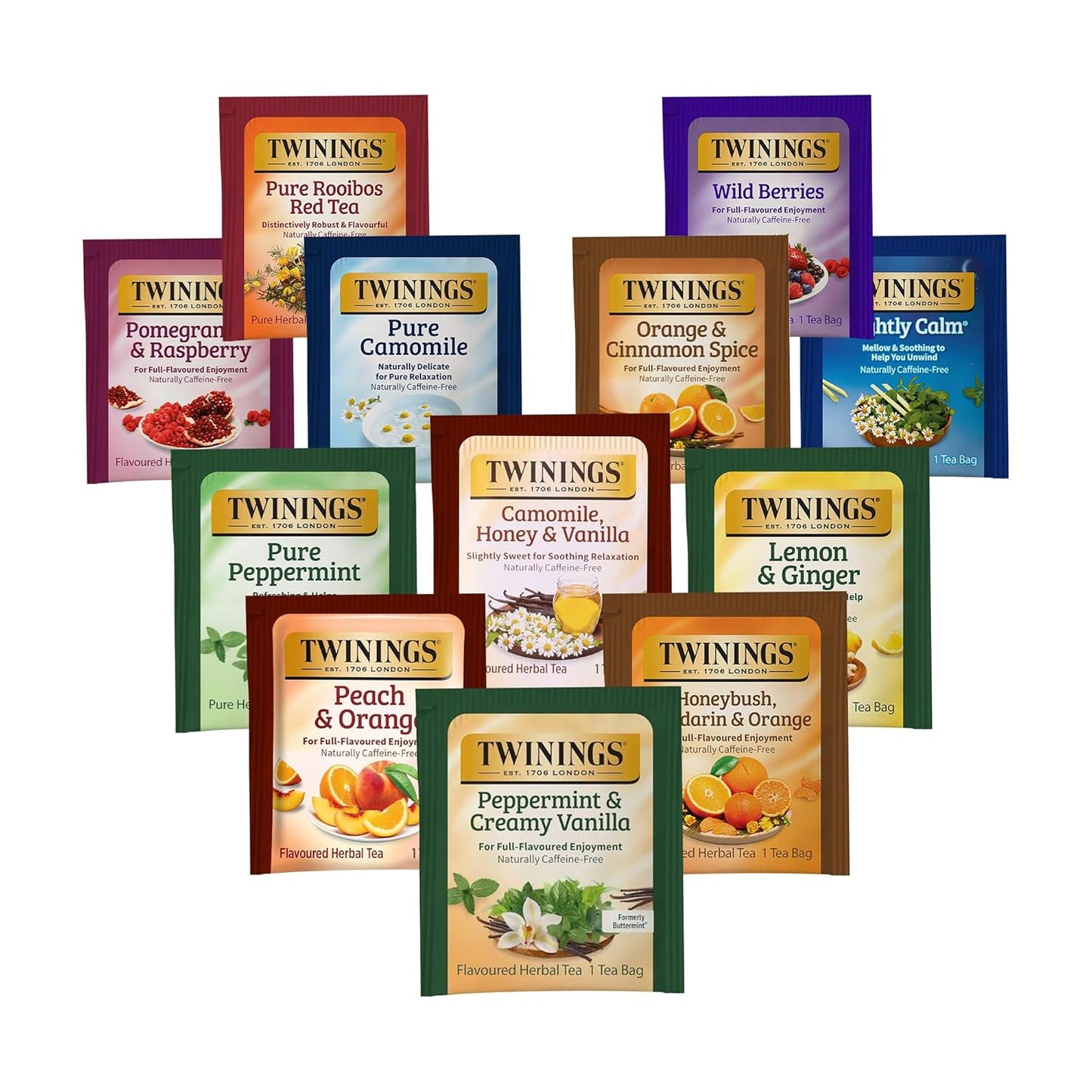 Twinings 48 Tea Bags Herbal Variety Pack – 12 Herbal Flavors, Caffeine-Free, Individually Wrapped, Perfect Tea for Any Occasion