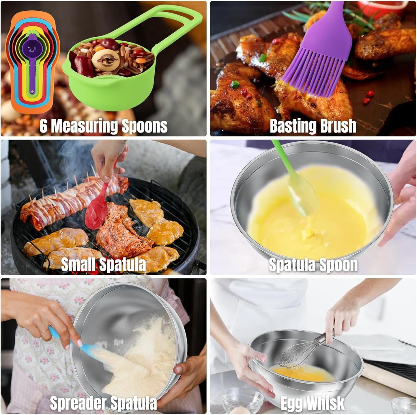 Mixing Bowls with Lids Set, 7 PCS Stainless Steel Mixing Bowls with 3 Grater Attachments, Size 4.5, 4, 3.5, 2.1, 1.5, 1.1, 0.7QT, Ideal for Kitchen Cooking Baking & Serving