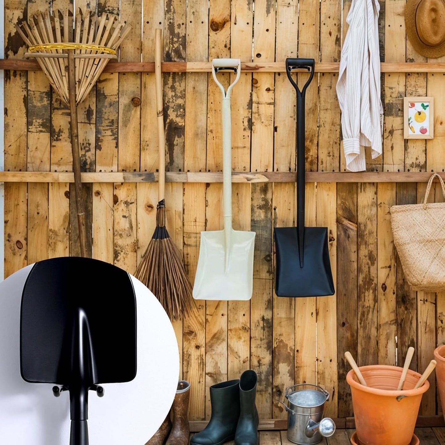 4PCS Screw in U Shaped Hook, Wall Mount Garage Storage Organizer Hanger U Hooks with Box for Hanging Garden Tools, Black