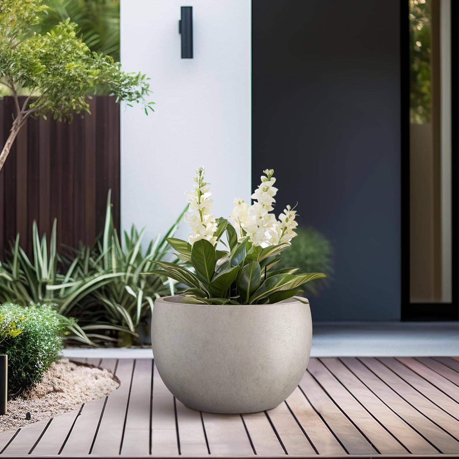 Kante 11.8" Dia Round Concrete Planter, Outdoor/Indoor Large Bowl Plan