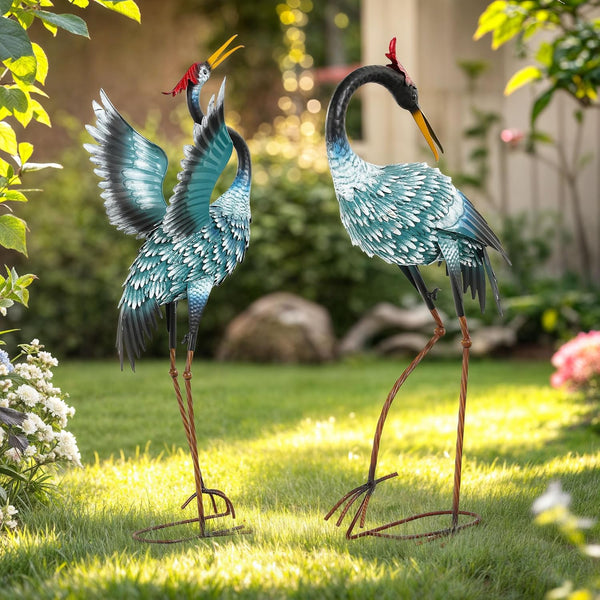 36.8" Metal Crane Garden Statue, Handcrafted Extra-Large Blue Heron Decor Sculptures with Stable U-Ground Stakes, Backyard Decoration, Metal Garden Bird Animal Yard Art, Lawn Ornament Decor