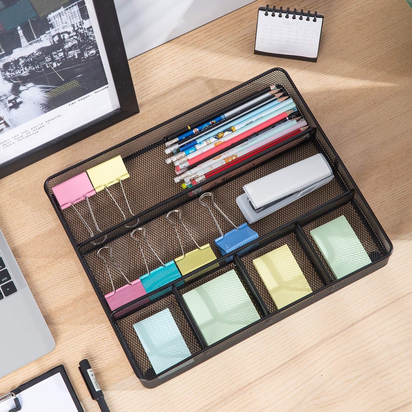 Amazon Basics Metal Mesh Desk Organizer with 6 Compartments, Anti-Slip