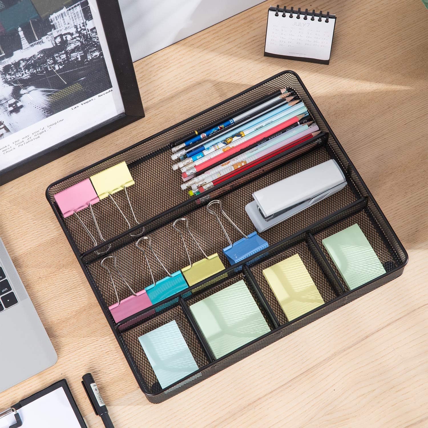 Amazon Basics Metal Mesh Desk Organizer with 6 Compartments, Anti-Slip
