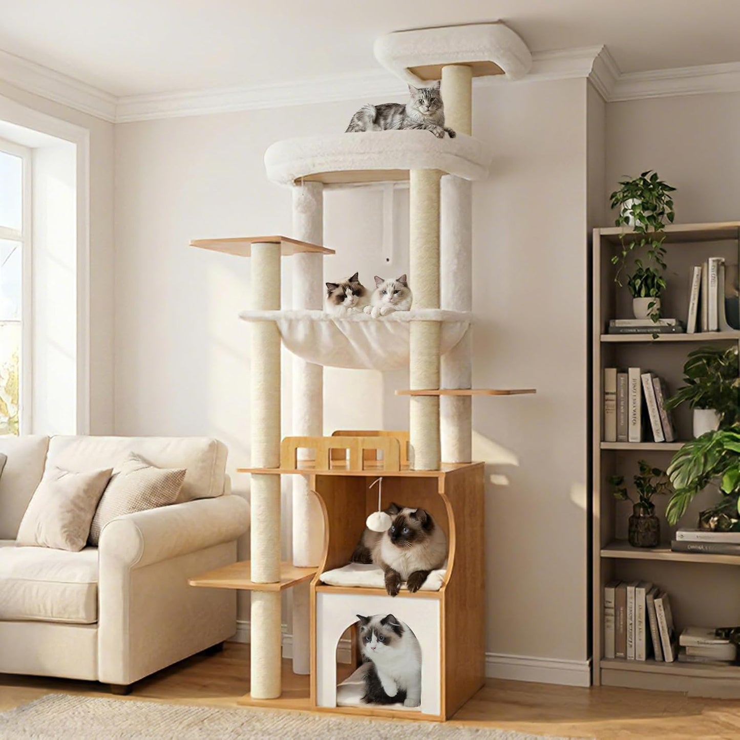 Cat Tree, 70.9 Inch Wood Cat Tower for Large Cats Adult, Modern Cat Fu
