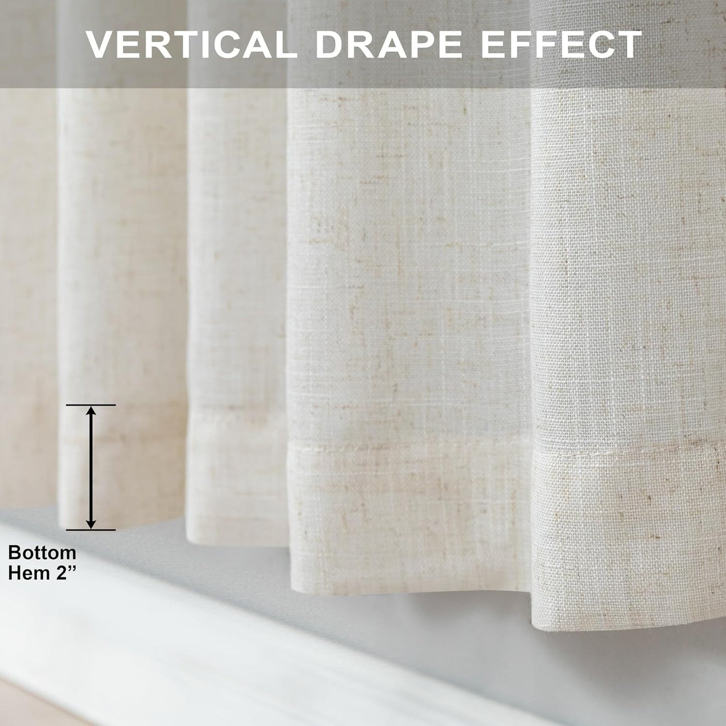 Natural Linen Back Tab Curtains 84 Inch Length for Living Room 2 Panel Pocket Drape Light Filtering Semi Sheer Neutral Country Rustic Farmhouse Boho Curtain Bedroom Muslin Look Ivory Cream Colored