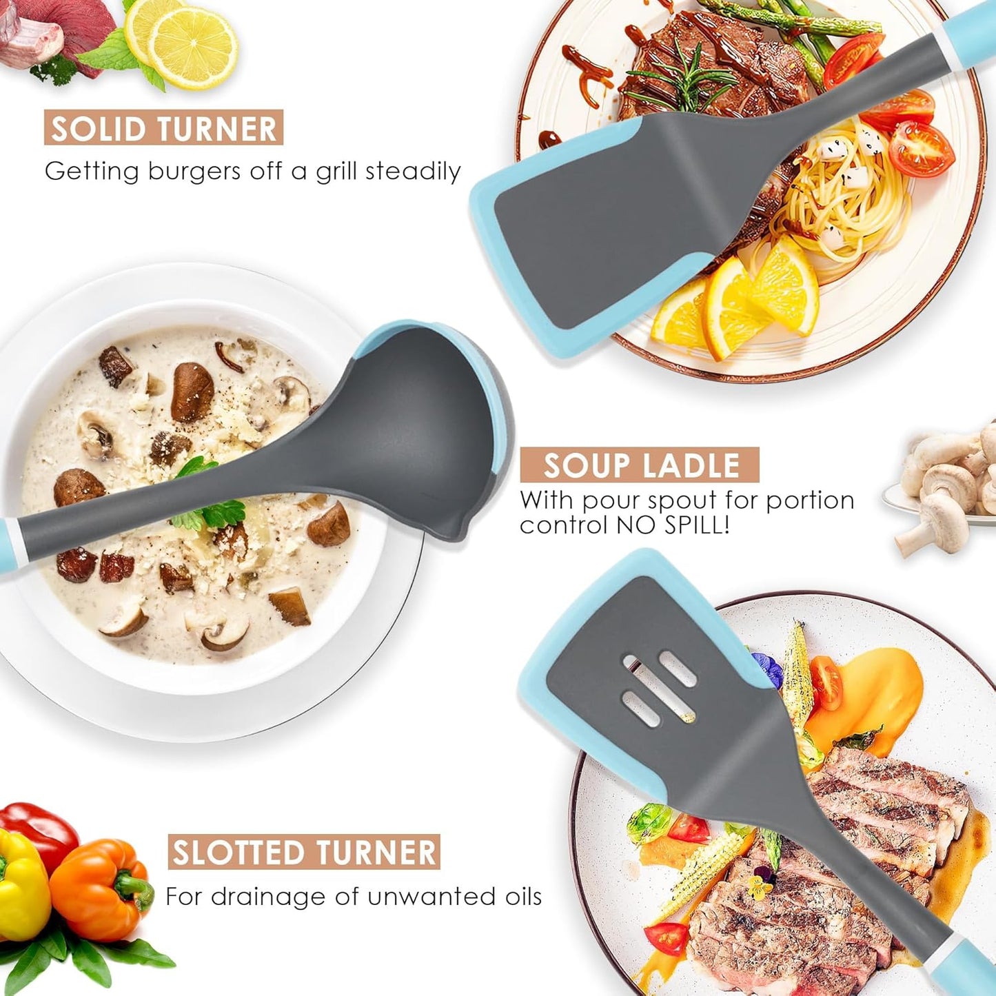 Kitchen Cooking Utensils Set, Non-Stick Spatula Set with Rotating Stan