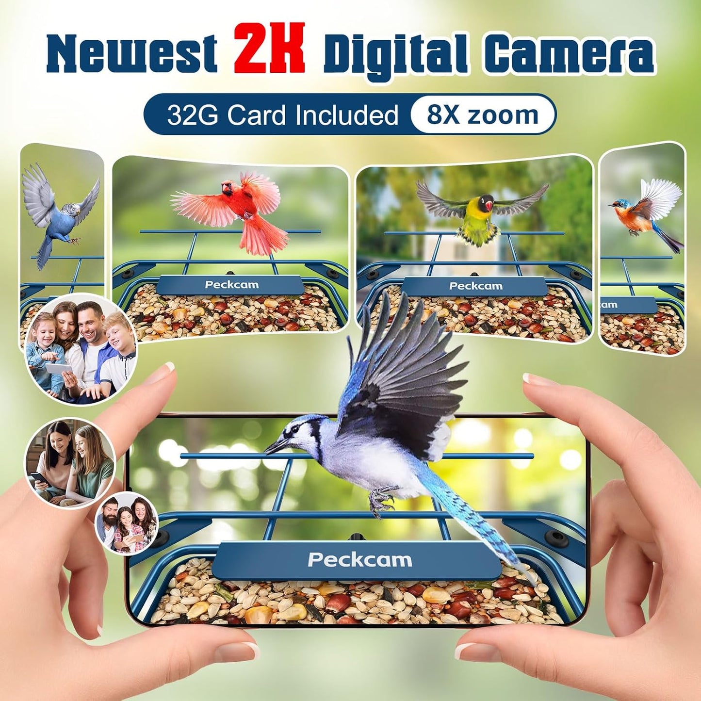 PeckCam® Bird Feeder with Camera, AI Identify 10000+ Birds, 2K HD Vide