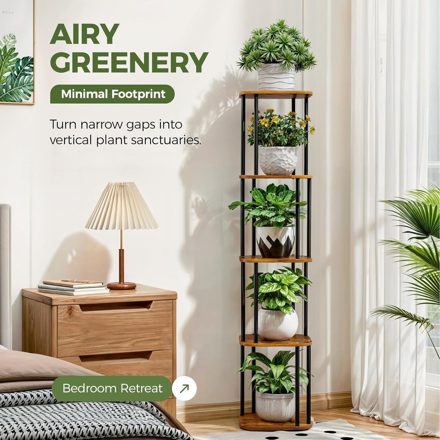 Bamworld Tall Plant Stand Indoor, Corner Plant Shelf for Multiple Plan