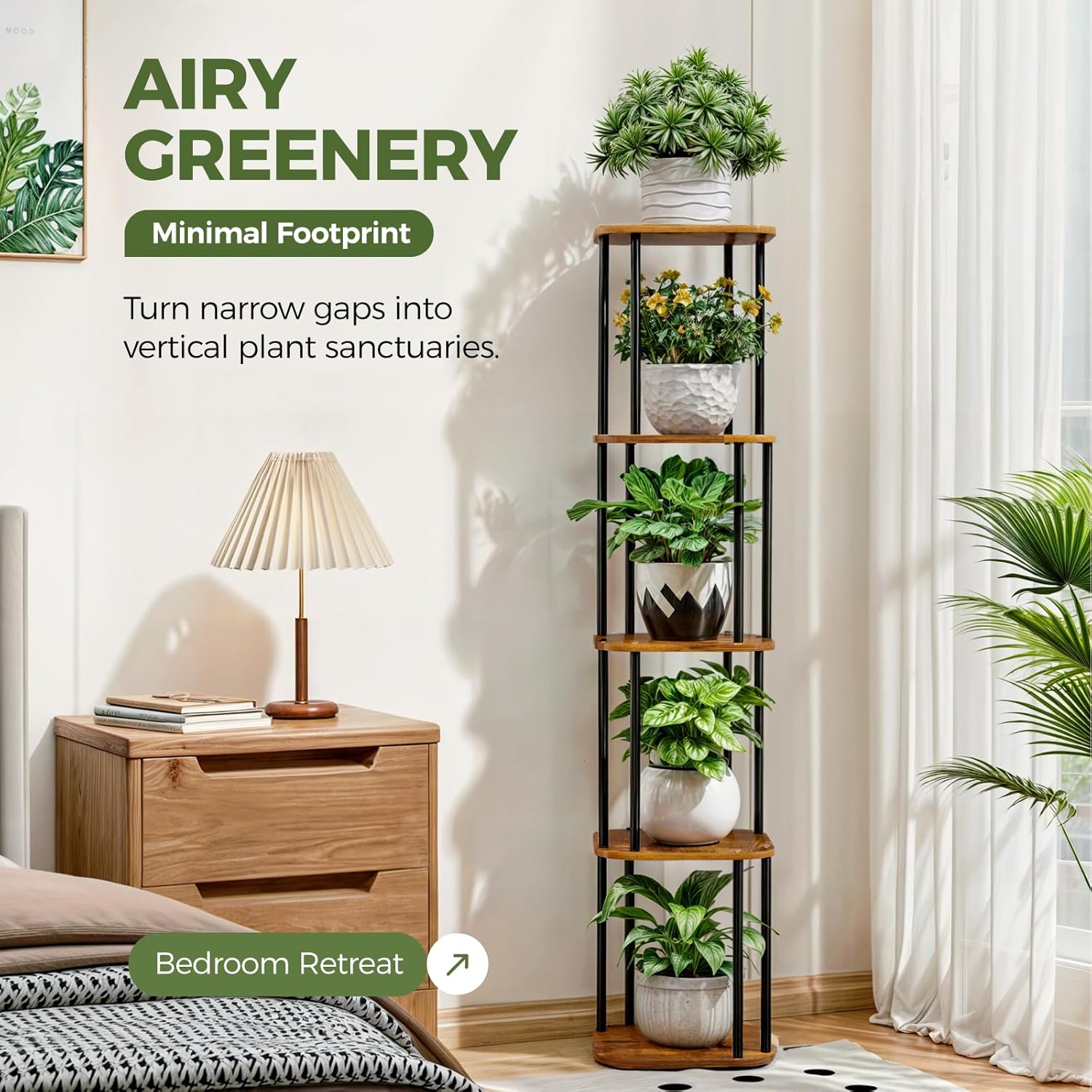 Bamworld Tall Plant Stand Indoor, Corner Plant Shelf for Multiple Plan