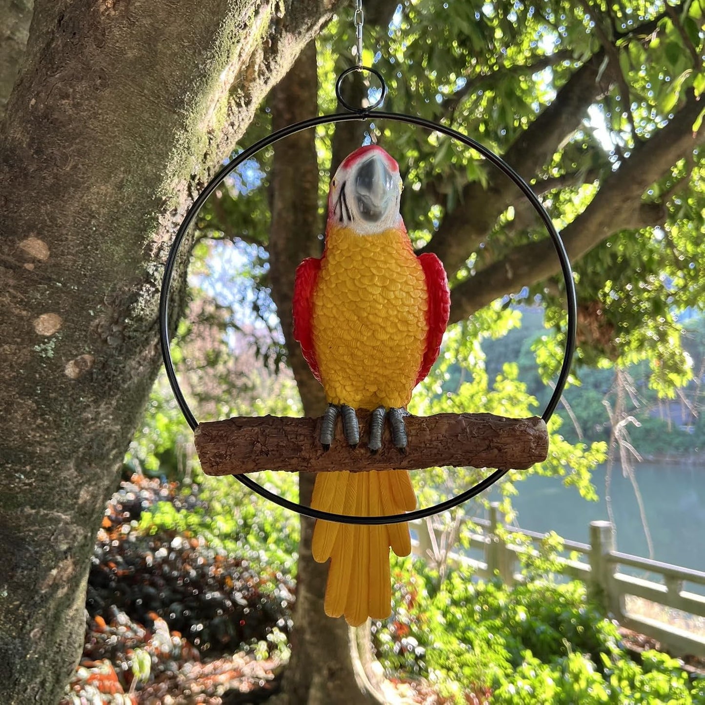Parrot Statue 14 Inch Realistic Resin Animal Sculpture for Ornament Patio Yard Lawn Home Decor