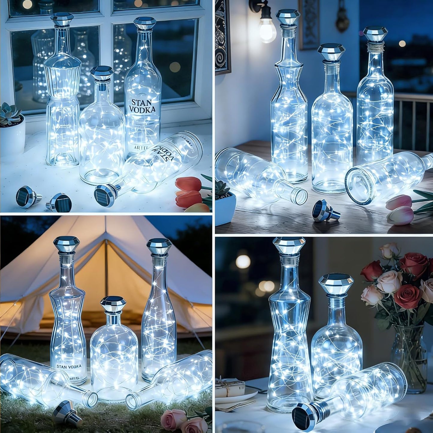 ANGMLN Solar Diamond Shaped Wine Bottle Cork Lights 10 Pack Solar String Fairy Lights Outdoor Waterproof for Wedding Holiday Garden Patio Pathway Bar Concert Indoor Outdoor Decorative (Cool White)