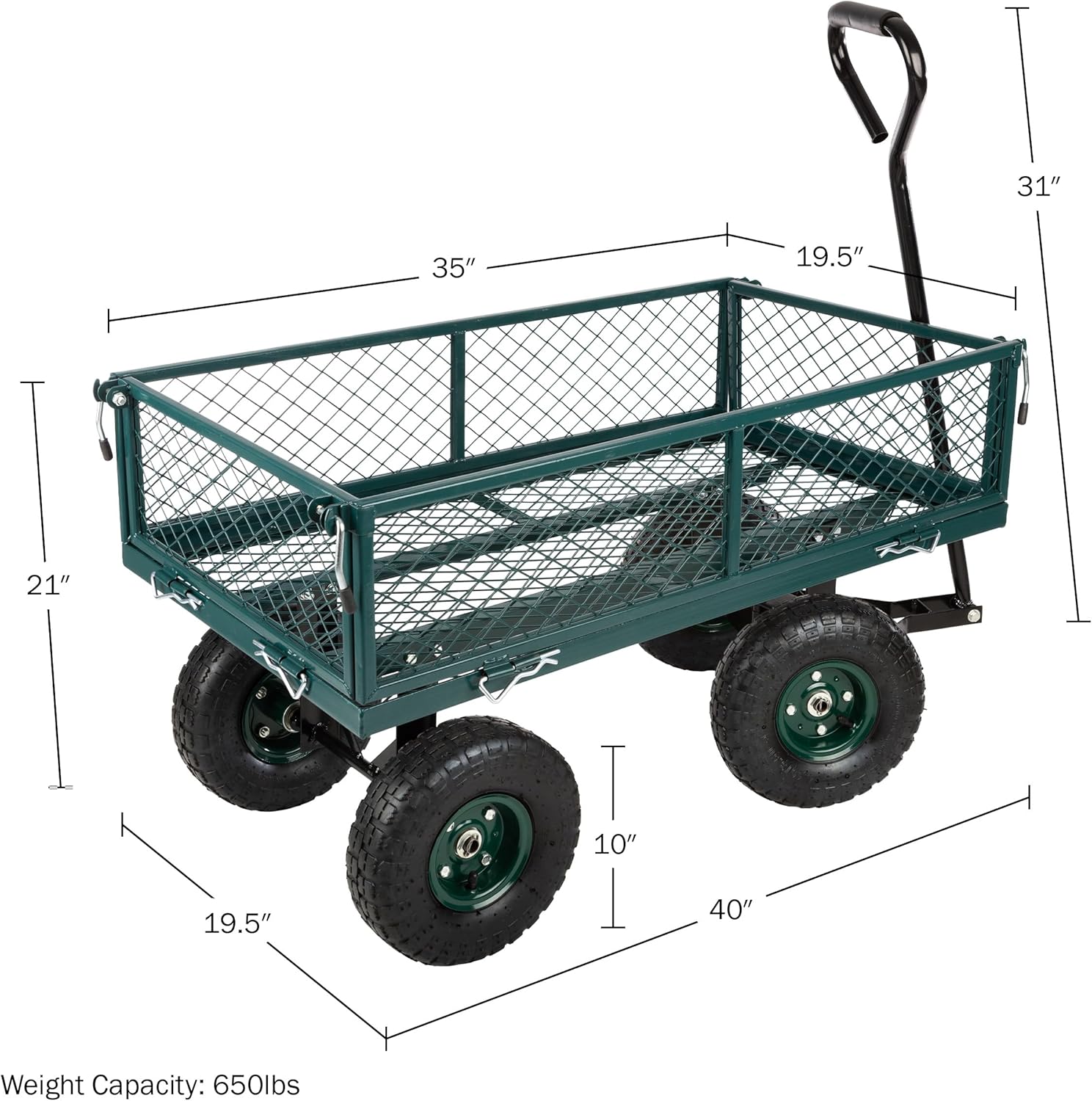 Garden Cart - Rolling Wagon Cart with 650lb Weight Capacity, All-Terra