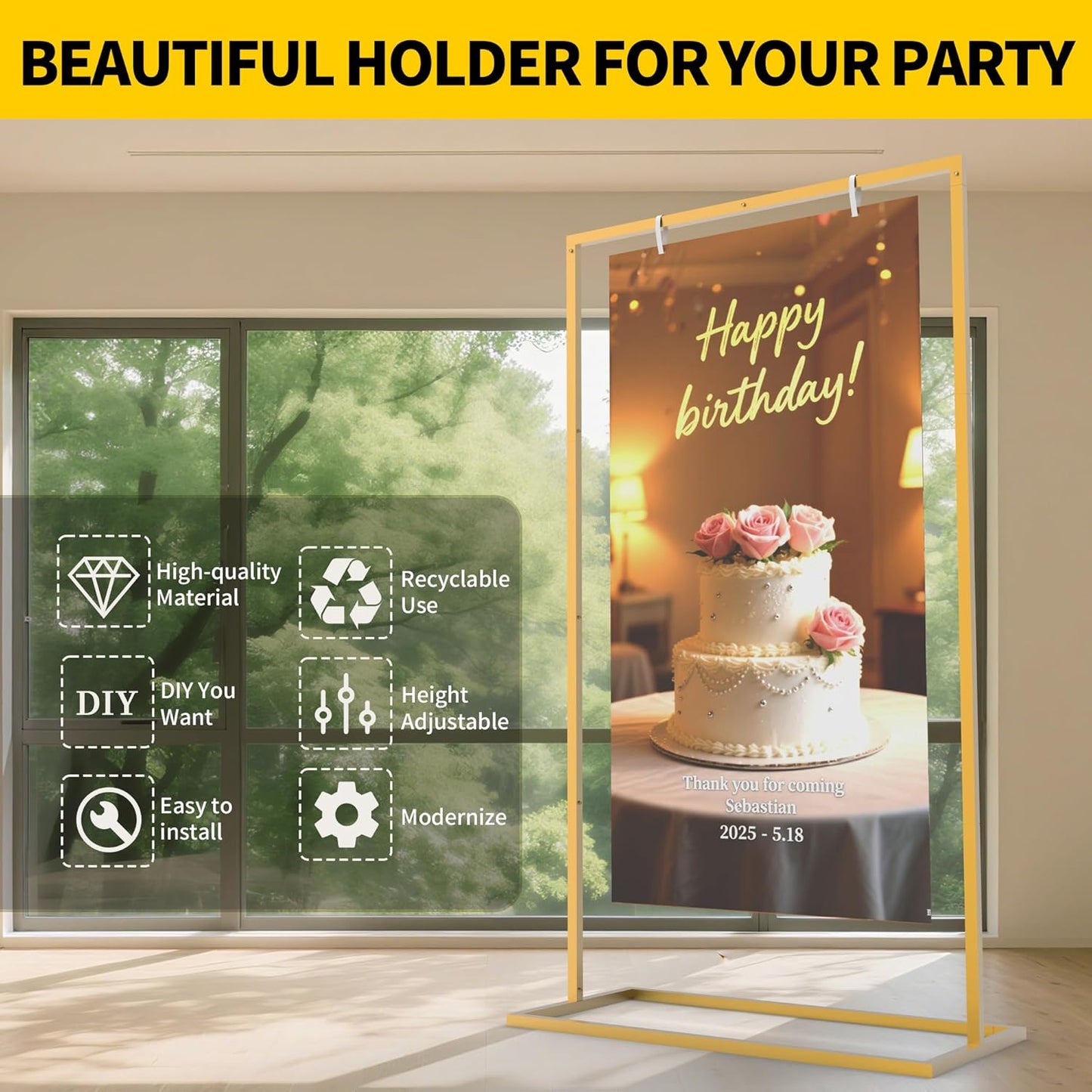 Wedding Welcome Sign Stand, Adjustable Wedding Sign Holder,Heavy Duty Metal Welcome To Our Wedding Sign Display Stand for Wedding Parties Commercial Events (Gold)