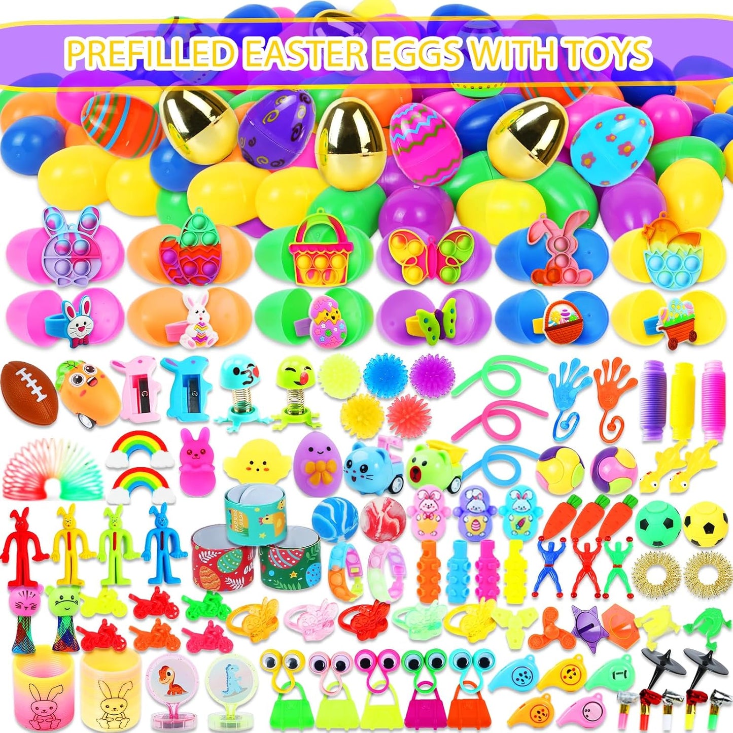 200 Pcs Prefilled Easter Eggs with Assorted Toys Inside,Basket Stuffer
