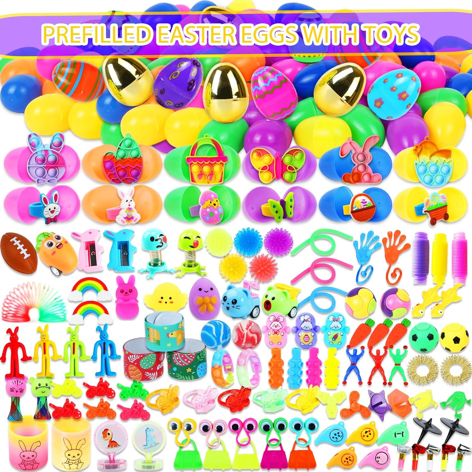 200 Pcs Prefilled Easter Eggs with Assorted Toys Inside,Basket Stuffer