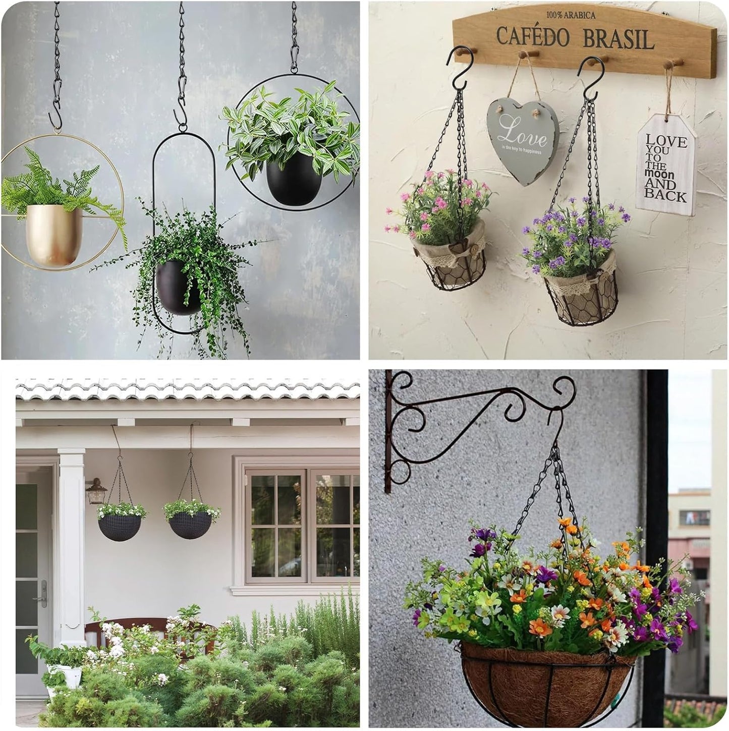 Black Chain for Hanging Plants, 6 PCS Small Chain for Hanging Basket, 24.5IN Hanging Chains with Hooks, Adjustable Plant Chain, Decorative Metal Hanging Basket Chain for Planter, Bird Feeder, Sign