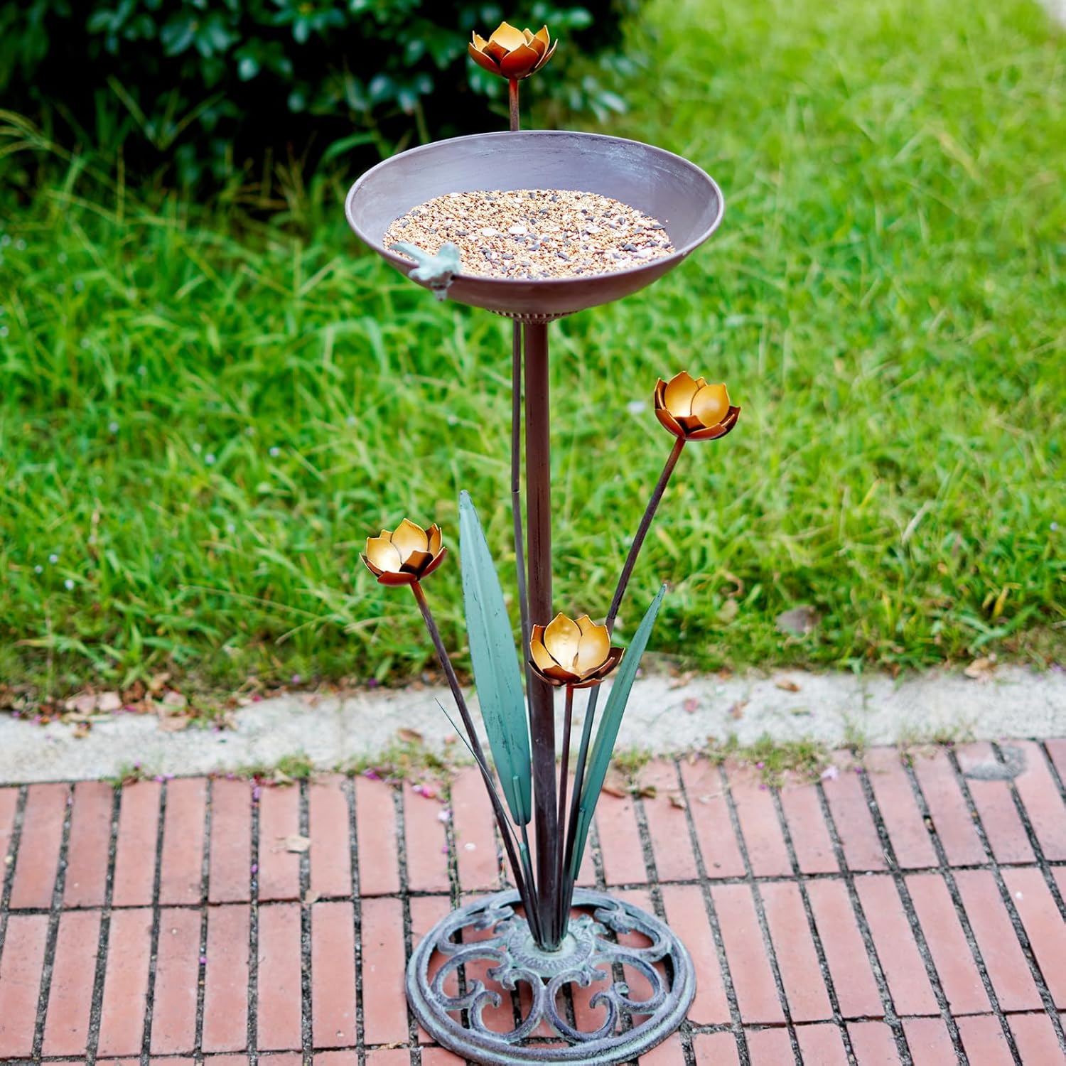 Diam 11.4" W x 32.3" H Cast Iron Pedestal Bird Bath, Bird Baths for Ou