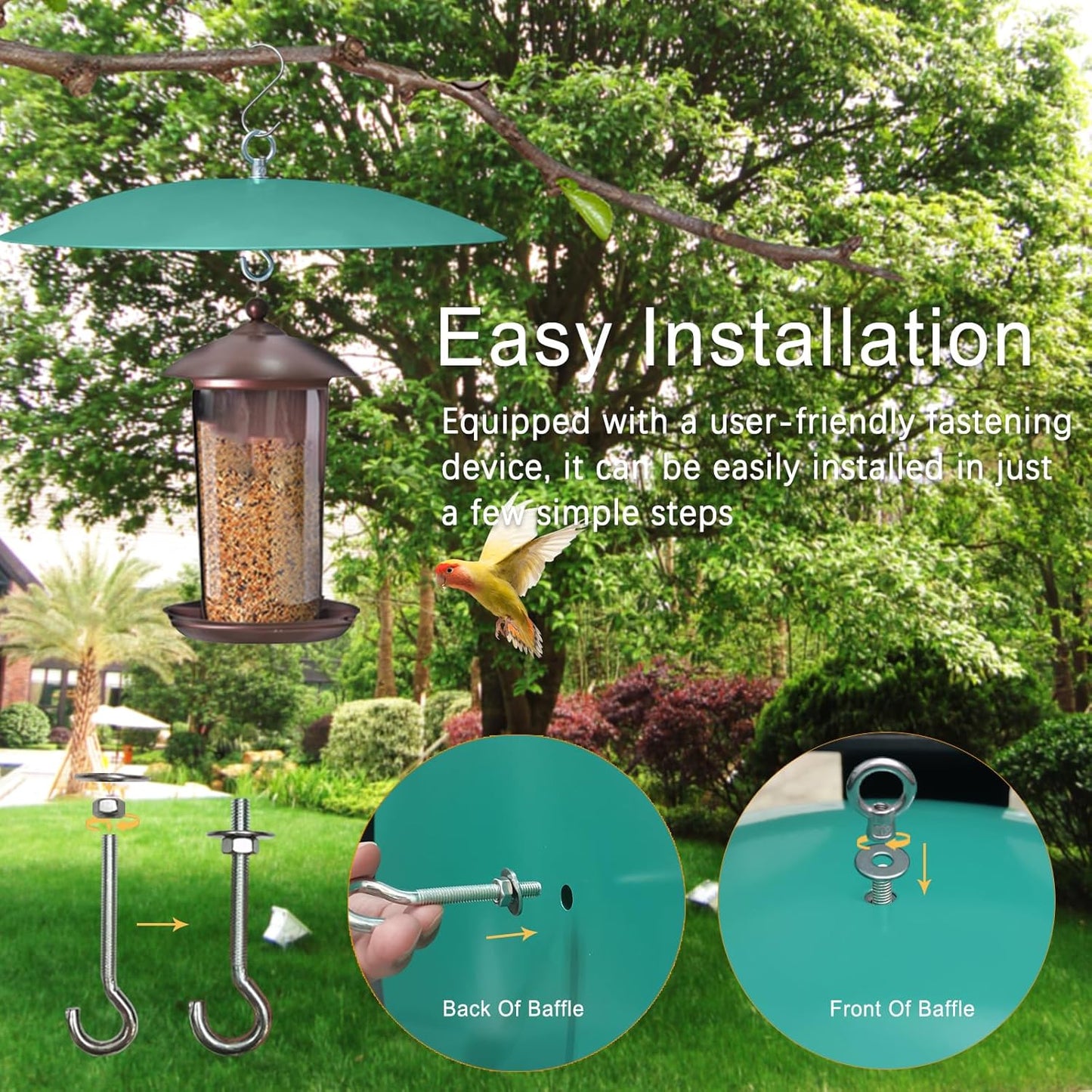 Squirrel Baffle Shield, 13 inch Metal Hummingbird Feeders Rain Guard Cover for Bird Houses 2 Pack