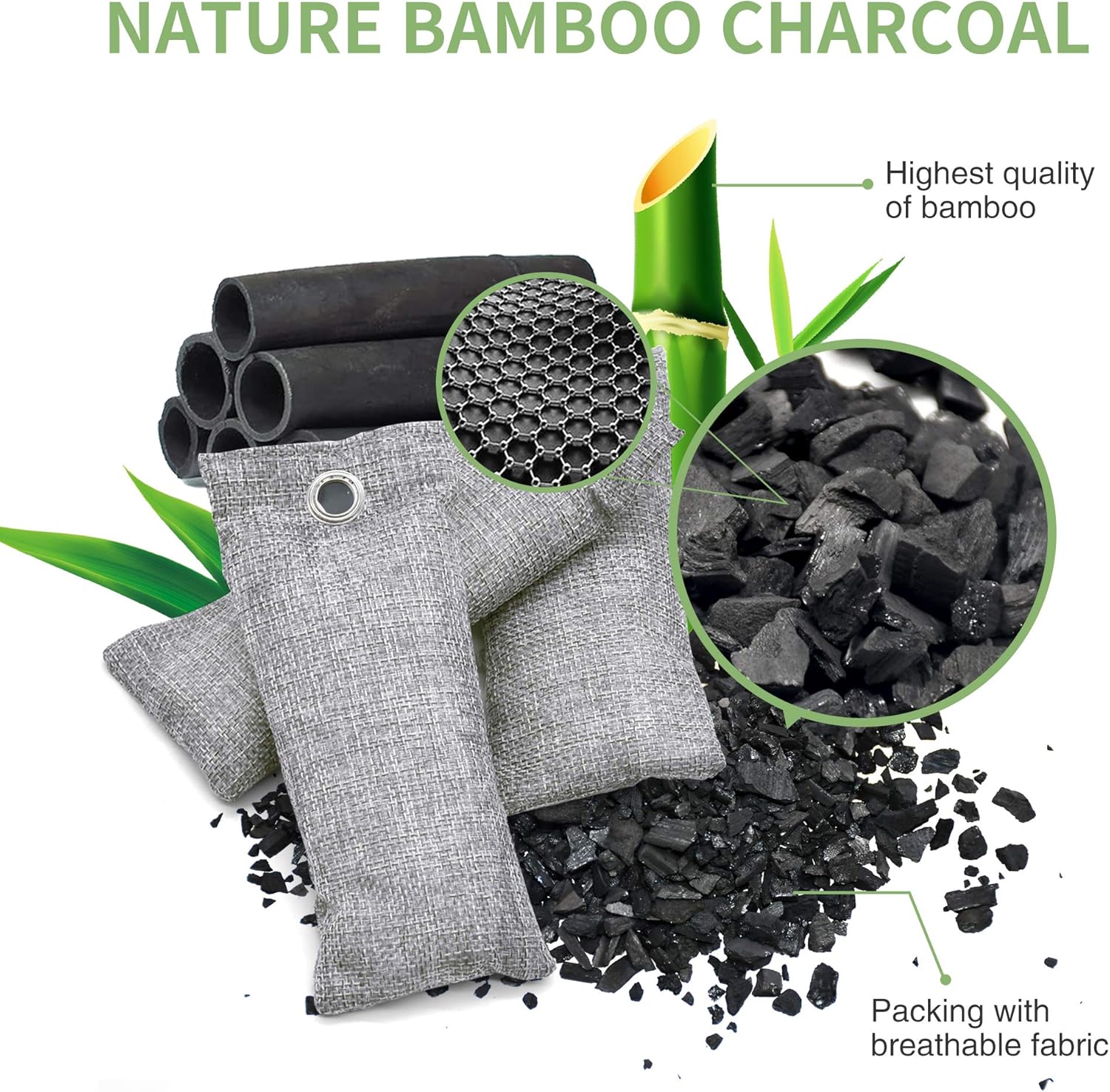 12 Pack Bamboo Air Purifying Bag, Activated Charcoal Bags Odor Absorbe