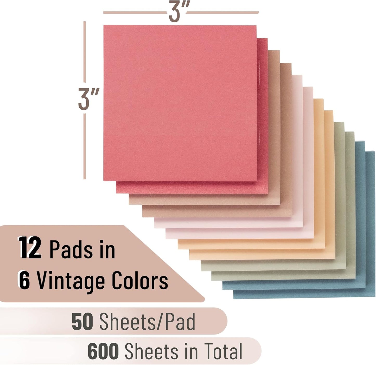 Mr. Pen- Sticky Notes, 3"x3", 12 Pads, Vintage Colors, Self-Stick Pads