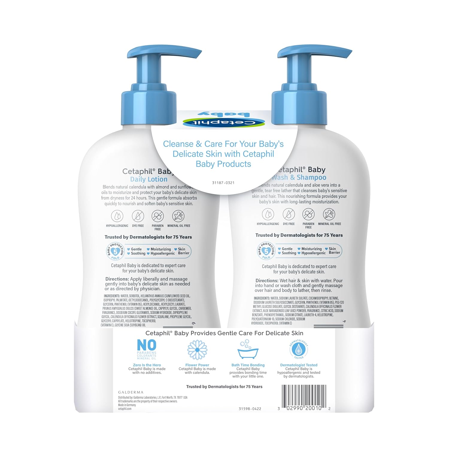 Cetaphil Baby Wash & Shampoo Plus Body Lotion, Healthy Skin Essentials