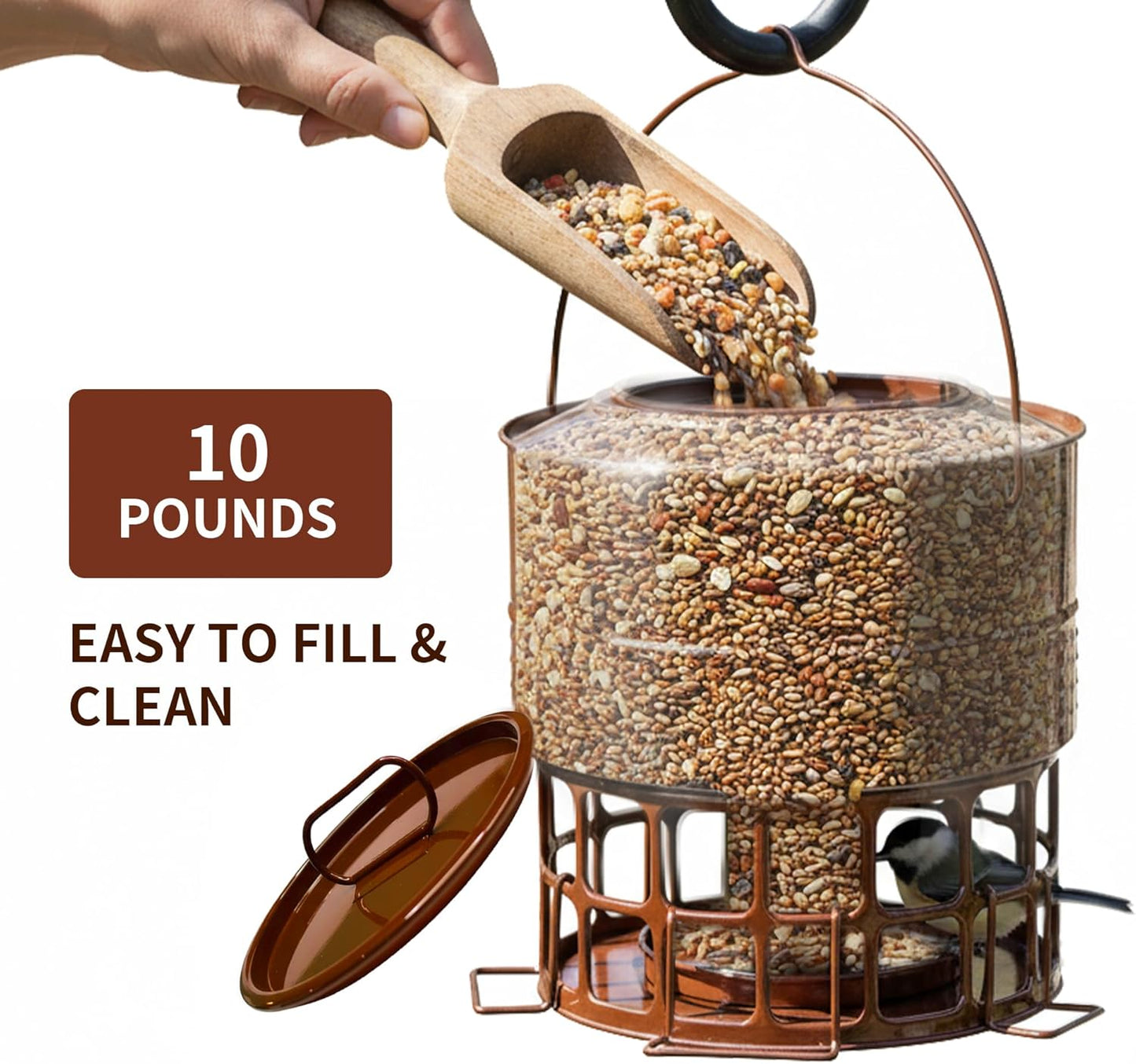Solution4Patio Bird Feeder, 8LB Powder Coated Metal Wild Birdfeeder with 32 Feeding Stations & Triple Perches, Rust-Proof Hanging Design for Cardinals, Finches and Outdoor Garden Use (Glazed Red)