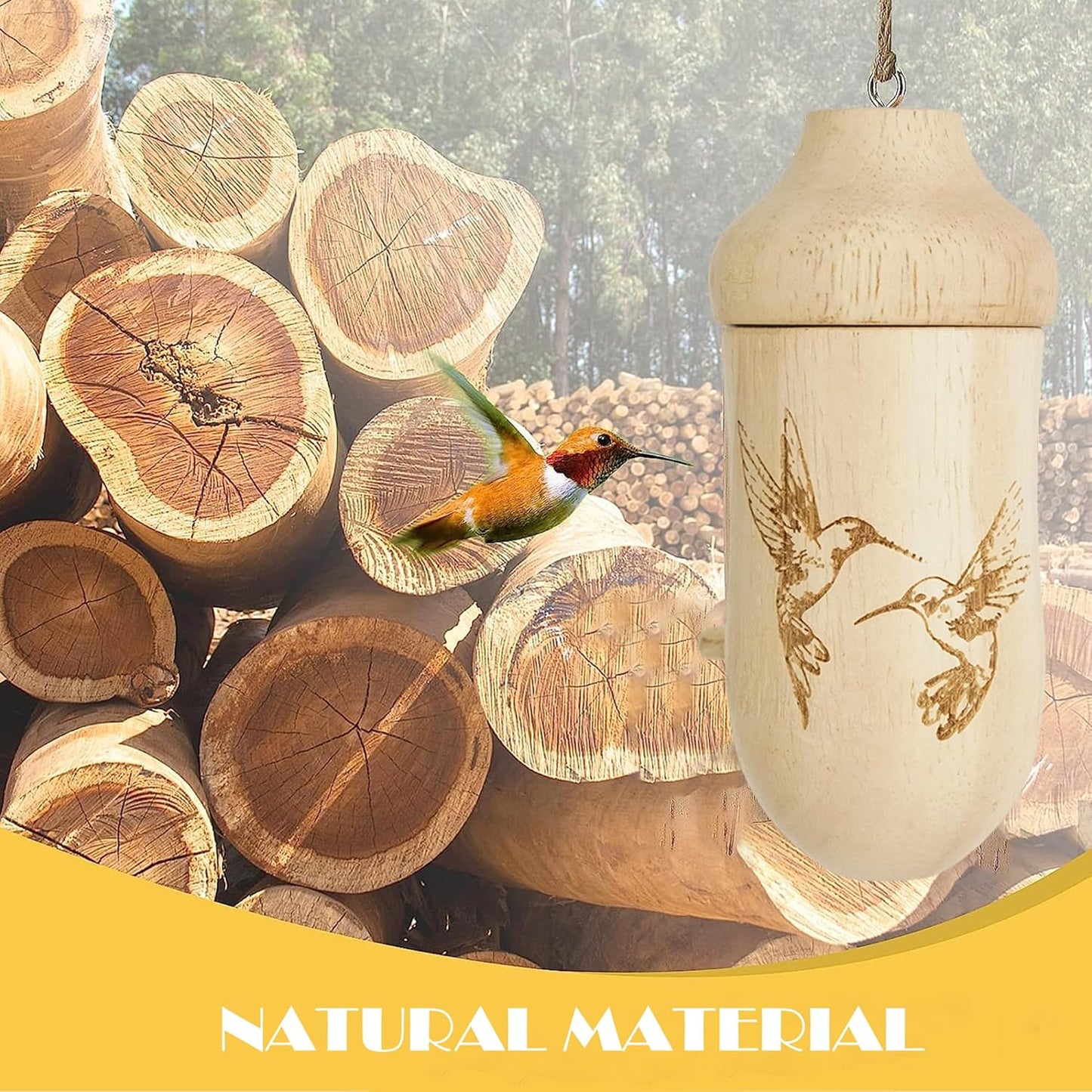 Thread Detachable Hummingbird Houses，Natural Wooden Hummingbird Houses for Outside Hanging，Premium Bird Houses for Garden Window Outdoor Home,3 Packs，A