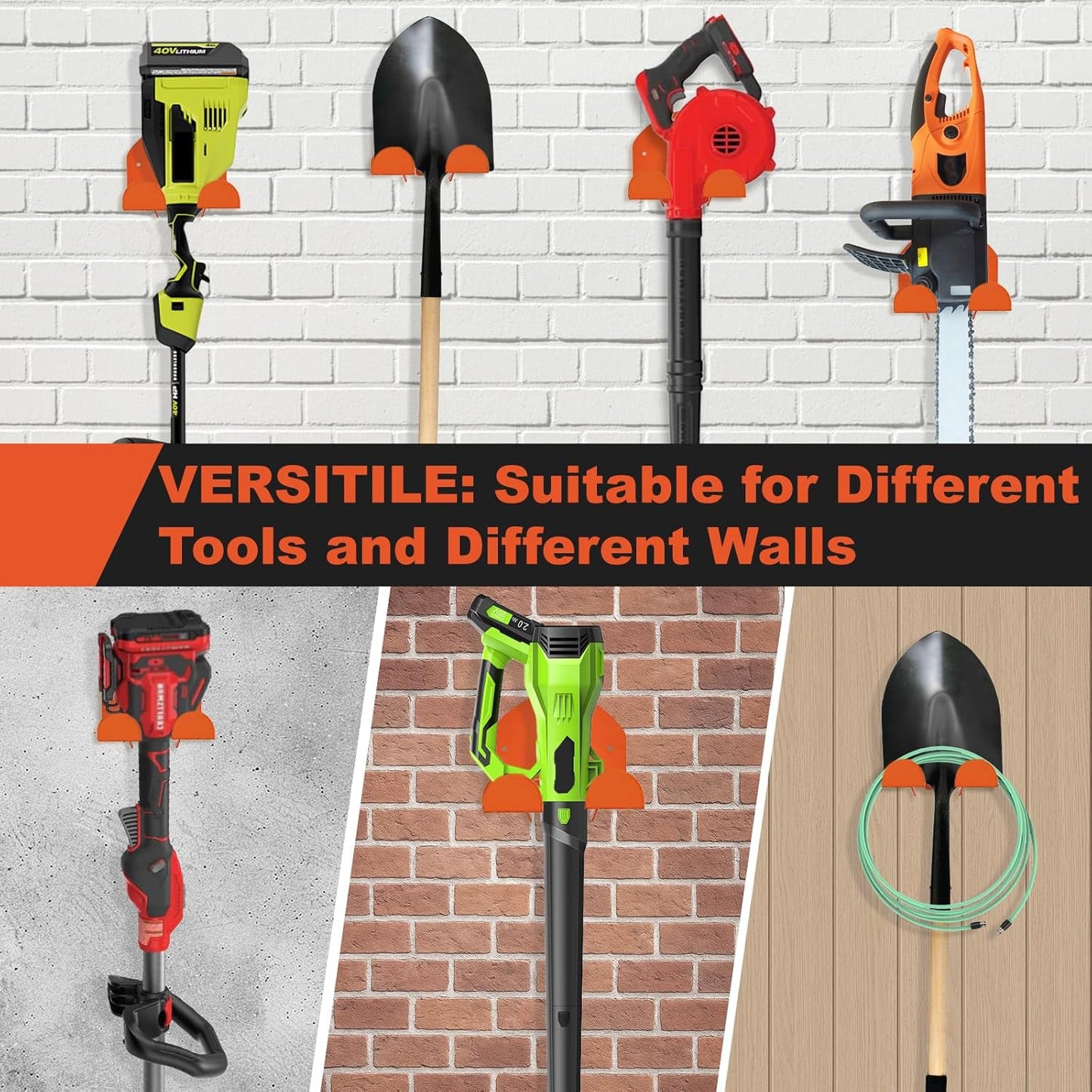 【Upgraded】 Heavy Duty Weed Eater Hanger for Garage Wall Organizer Garden Power Tool Rack for Weed Wacker, Grass Trimmer, String Trimmer, Leaf Blower, Garden Tools Storage，Gift for Men-2 Pack