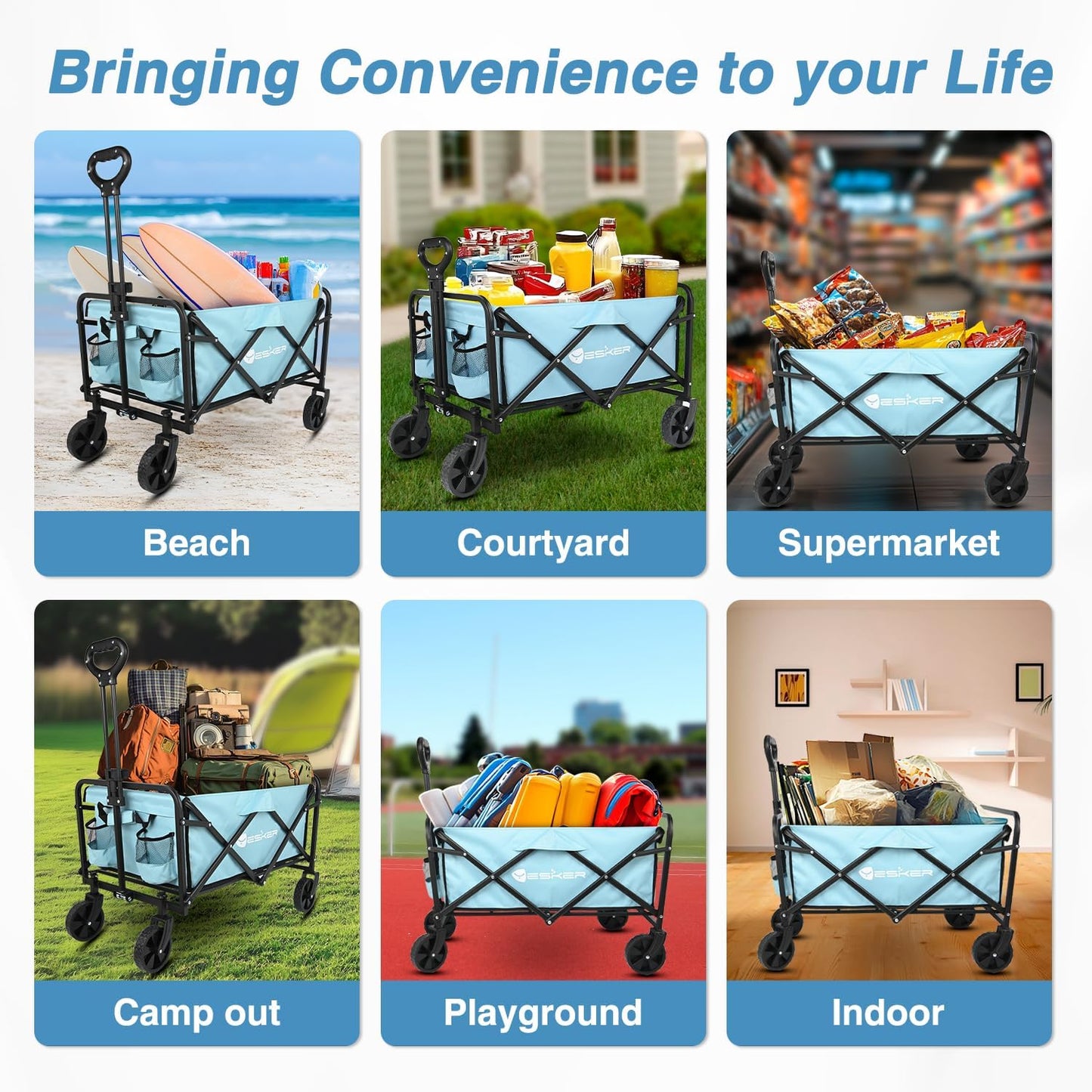Yesker Foldable Wagon - 220lbs Collapsible Garden Carts with All Terra