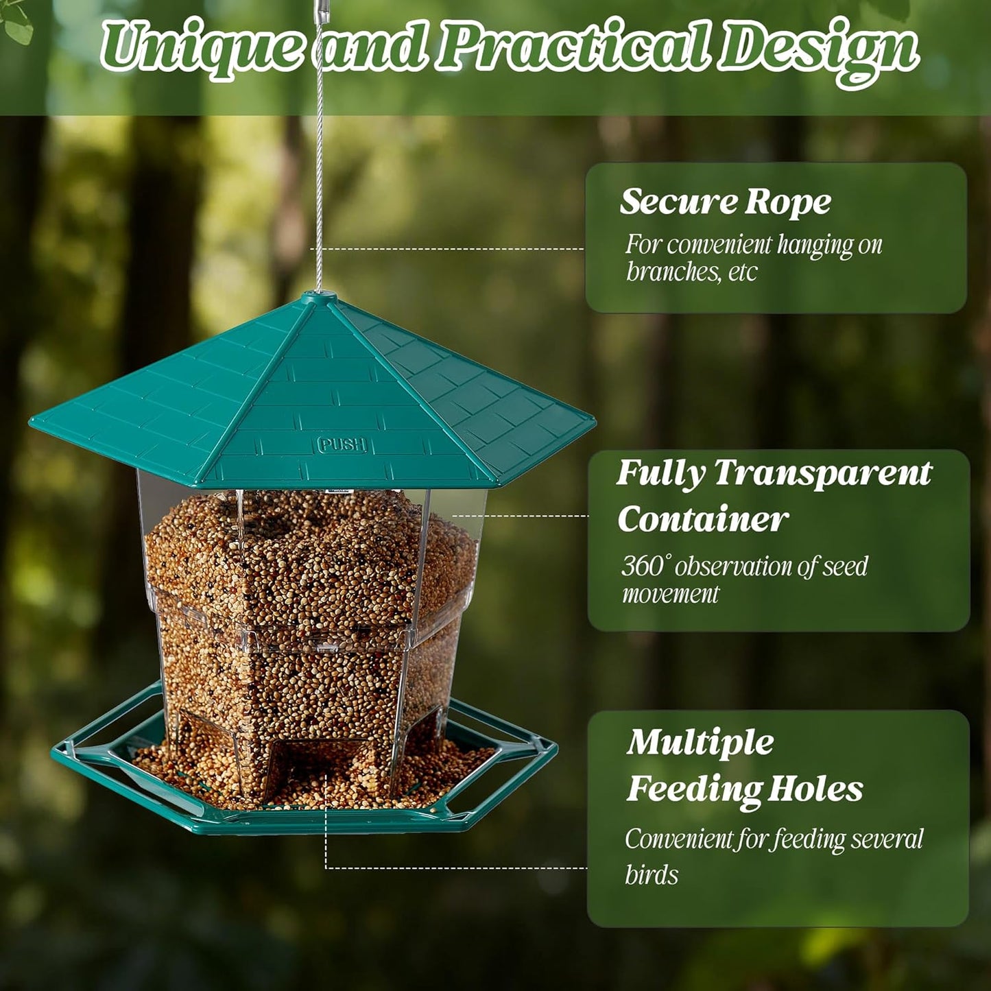 KSIA Klear Bird Feeder for Outdoor Hanging, Squirrel Proof Bird Feeders, Wild Birdfeeders Outside Hanging, Large Capacity Birdfeeder for Cardinal, Attracting Wild Birds, 2 Pack