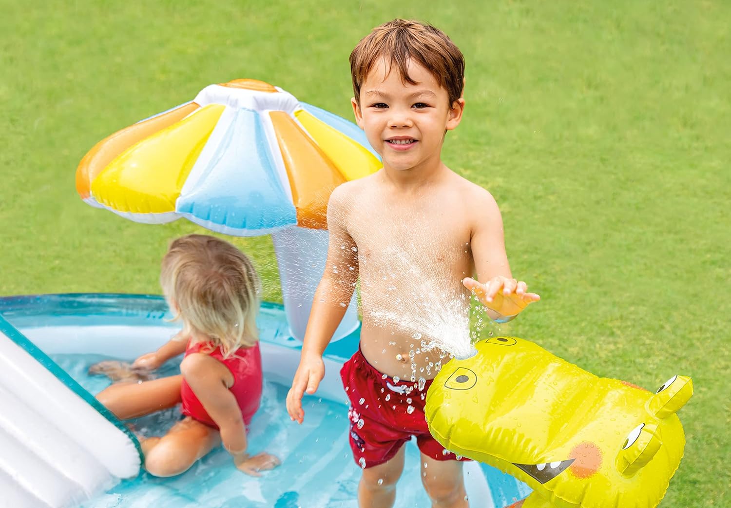 Intex Gator 6.6' x 5.6' x 4" Outdoor Inflatable Kiddie Pool Water Play