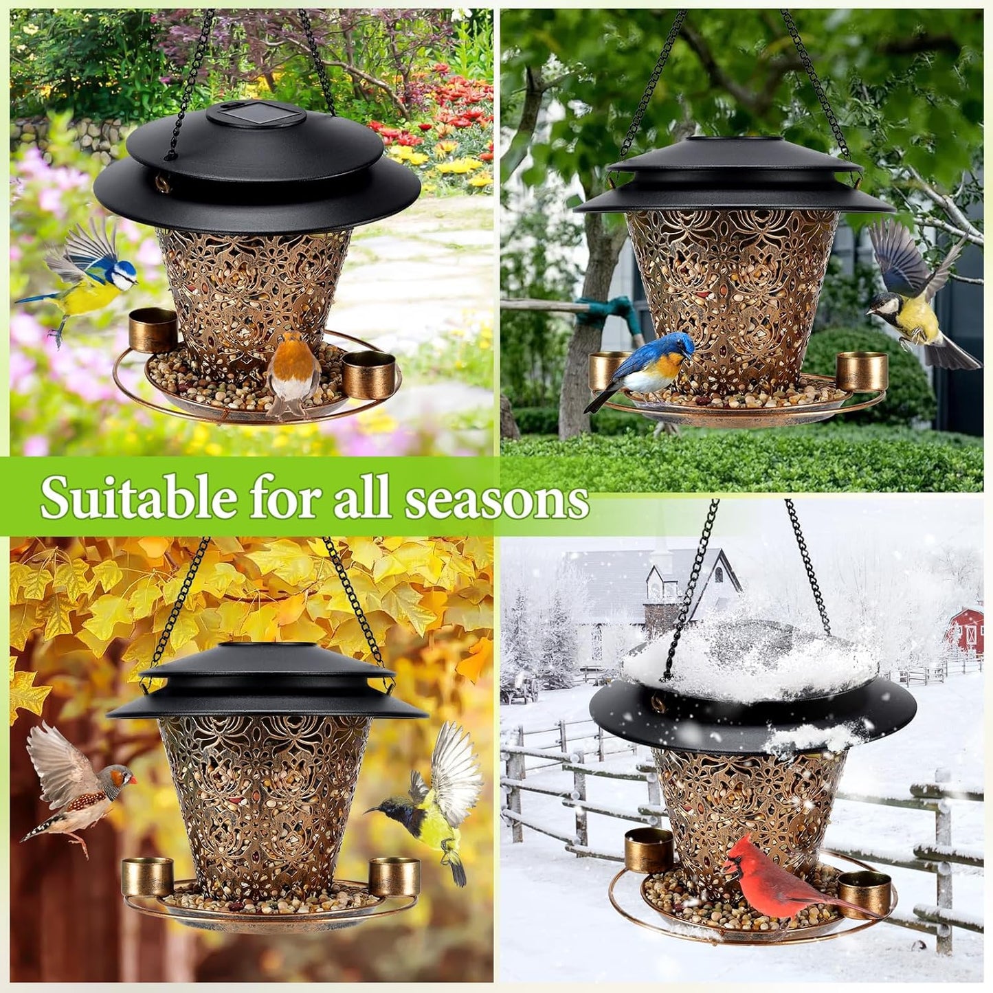 Solar Bird Feeders for Outside Hanging Metal Wild Bird Feeder Solar La