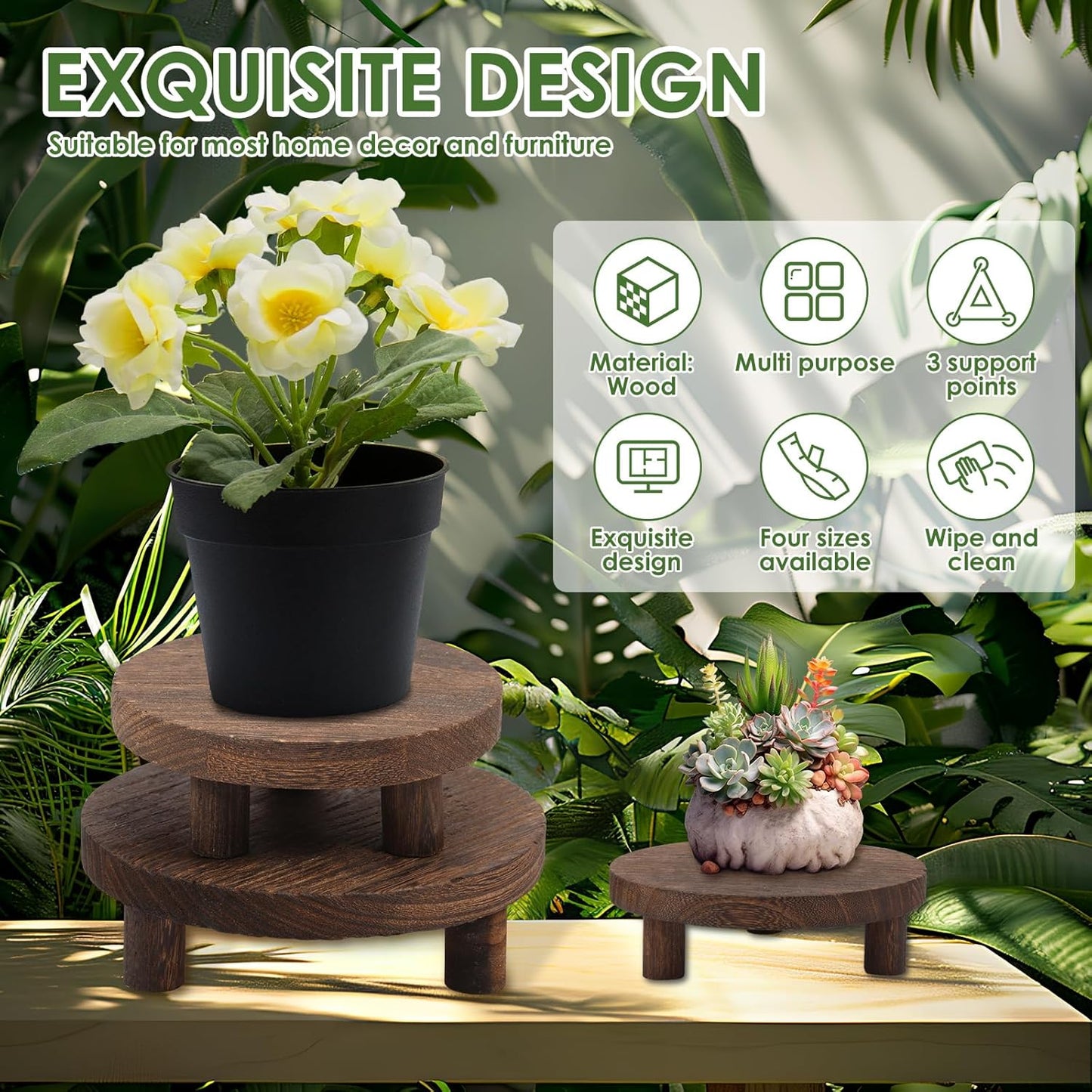 4 Pcs Wooden Risers for Decor, Mini Pedestal Plants Stool Display Stand, Tiered Tray Round Risers Decor, Flower Pot Pedestal Holder for Home Kitchen Cake Dessert Display