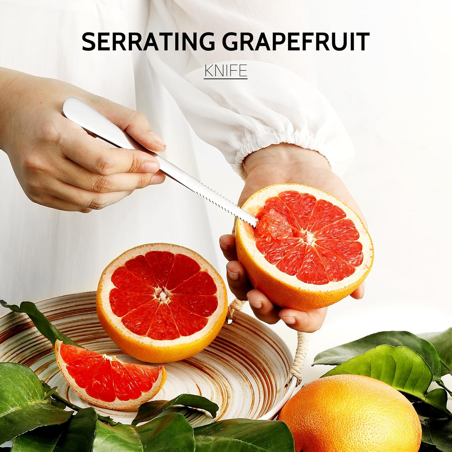 Hiware 4-piece Grapefruit Spoons and Grapefruit Knife, 18/8 Stainless 