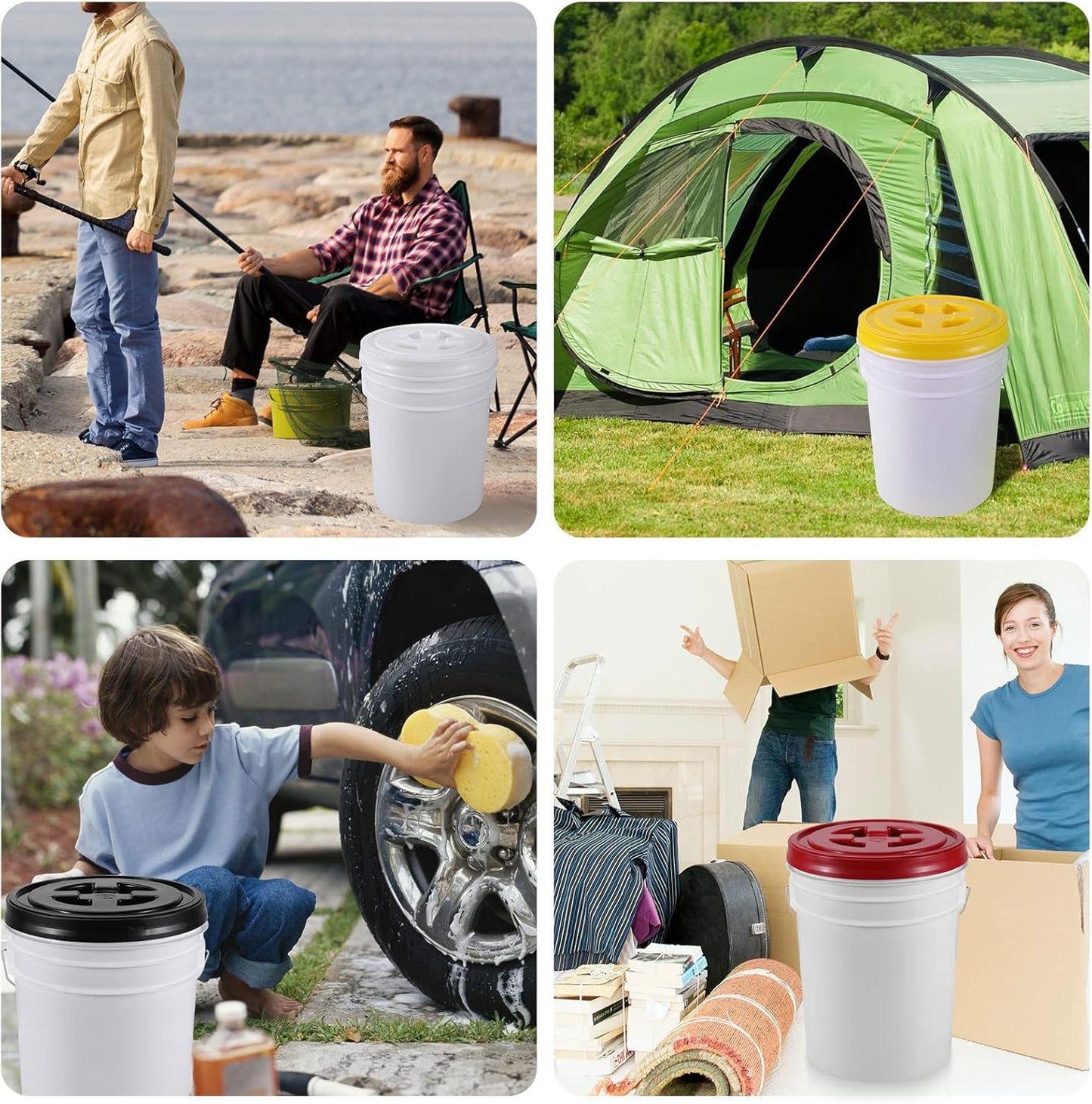 2 Pieces 5 Gallon Bucket Lid with Bucket Lid Opener,Plastic Storage Bucket Leak-Proof Screw Seal Lids,Pet Food Storage Container Lid for Home Paint Storage Buckets