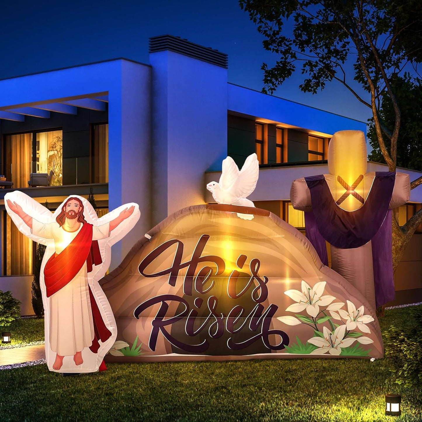 Shappy 7.2 FT Long Easter Inflatables Outdoor Decorations He is Risen Inflatables Blow Up Yard Decorations with Cross LED Lighted Christian Jesus for Outdoor Holiday Yard Garden Lawn Party Decoration