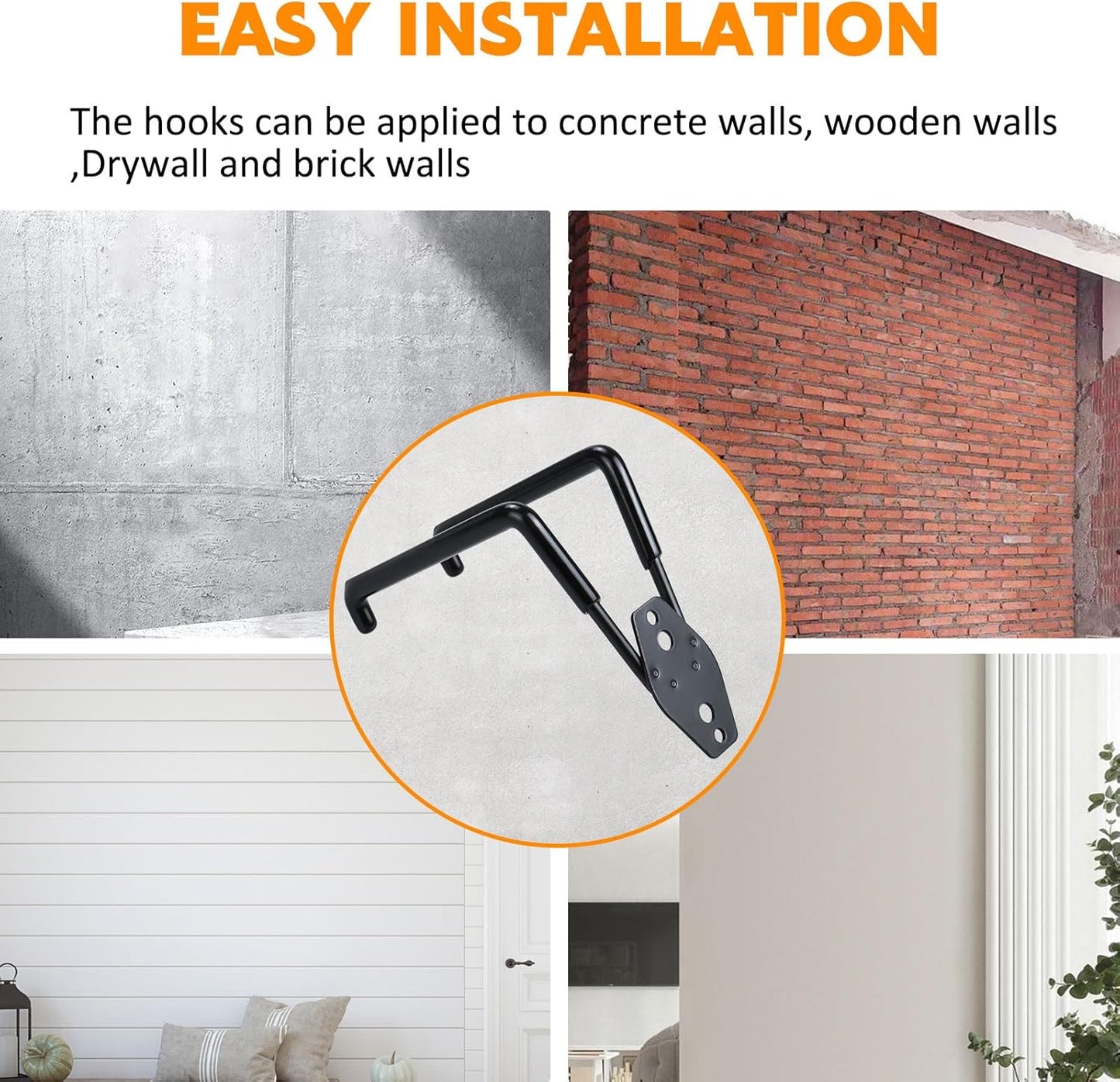 4 Pack Heavy Duty Garage Hooks, 5.1 inch U Shaped Long Hanger, Wall Mounted Storage System, for Power and Garden Tool Hanging, Ladders, Bikes, Hose, Bulk Items and More