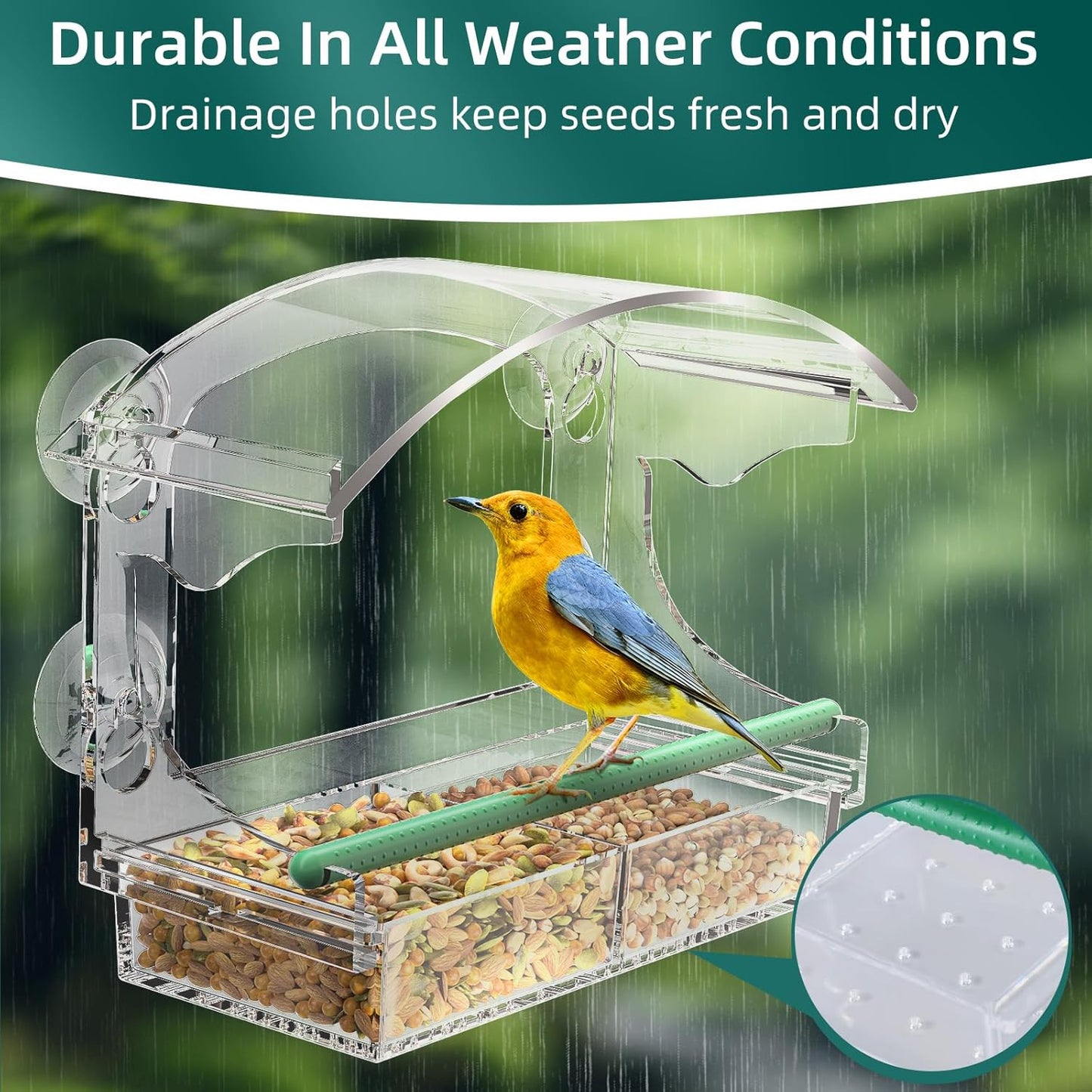 Window Bird Feeder with 4 Strong Suction Cups, Clear Window Feeder for Outside, Acrylic Bird House for Window, Large Outdoor Wild Bird Watching Gift