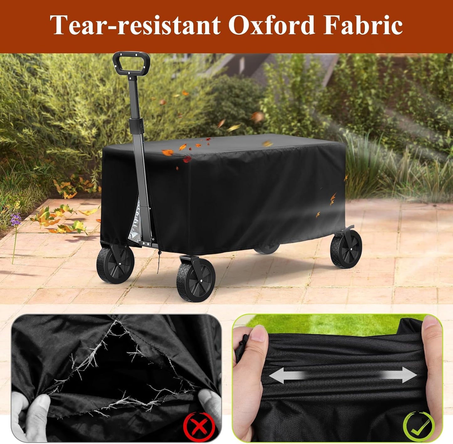 TheElves Collapsible Wagon Cover, Outdoor Folding Garden Cart Covers Heavy Duty, Waterproof Windproof Dustproof UV-Resistant Cover for Beach Sport and Camping Wagons - 48 x 24 x 20 inch