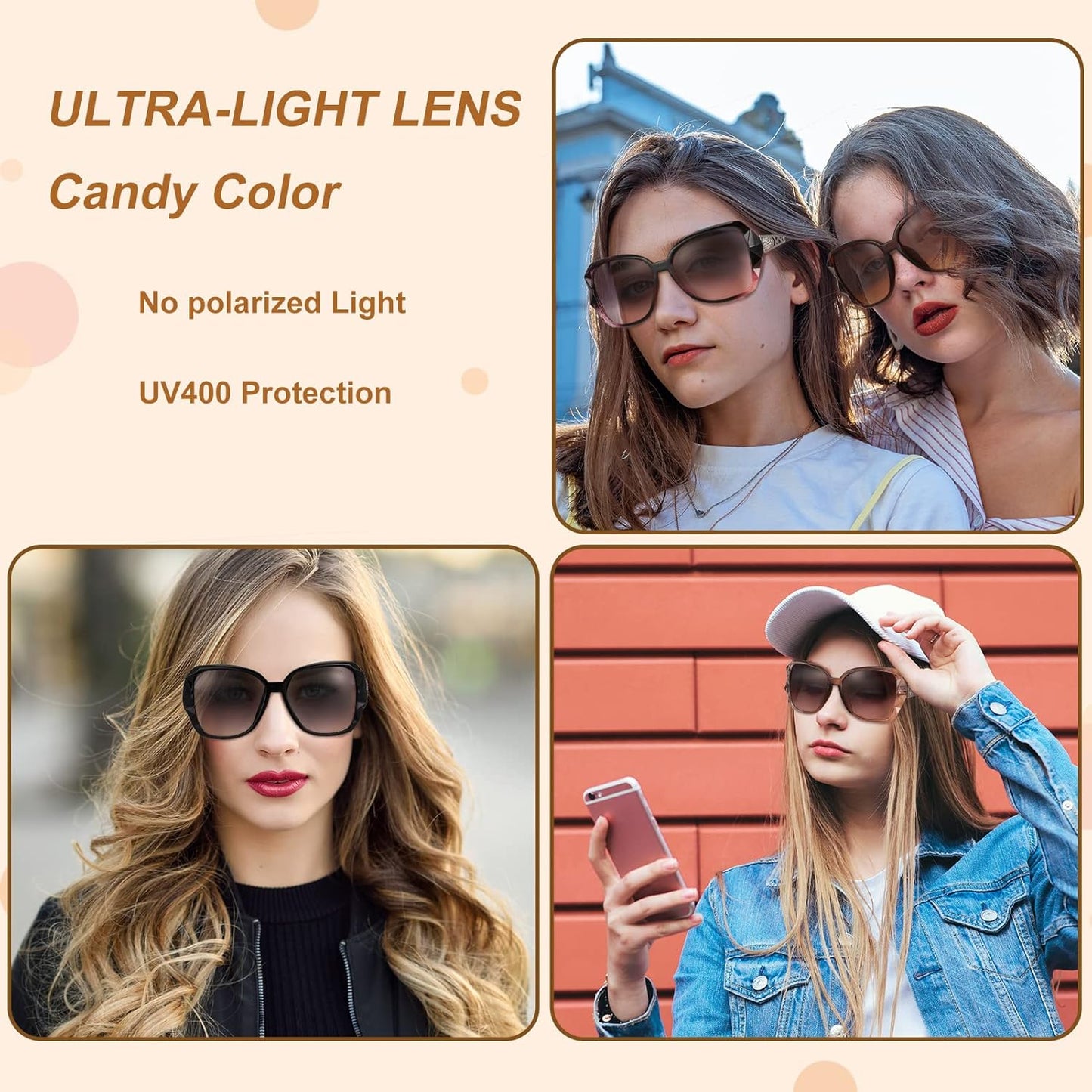 DragonflyDreams 4 Pcs Women Large Sunglasses, UV 400 Glasses Oversized