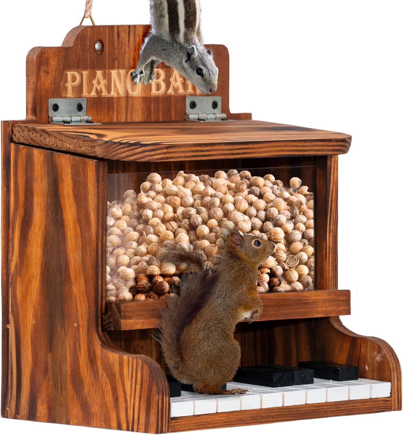 MIXUMON Wooden Squirrel Feeders Outdoor – Piano Bar Squirrel Feeder wi