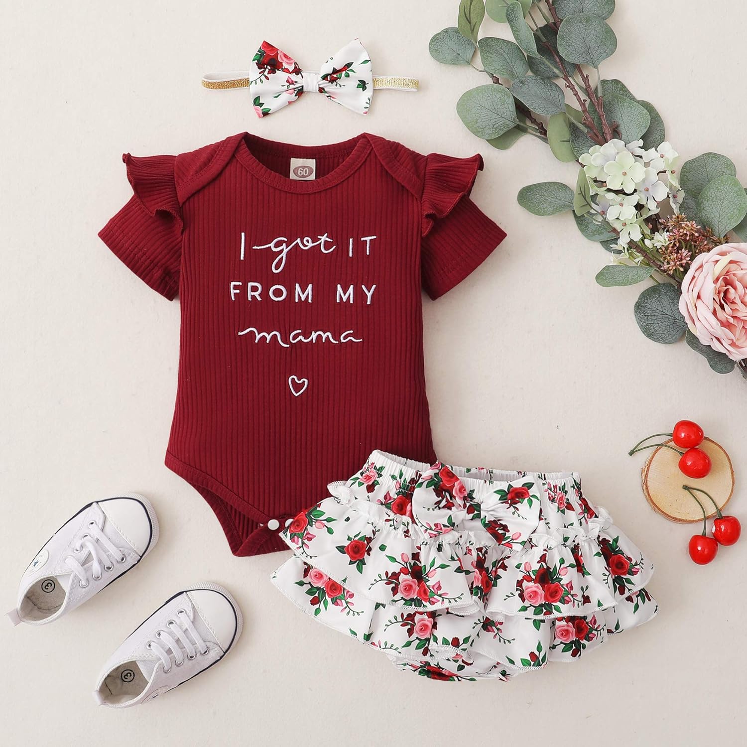 Mioglrie Newborn Infant Baby Girl Clothes Romper Shorts Set Floral Sum