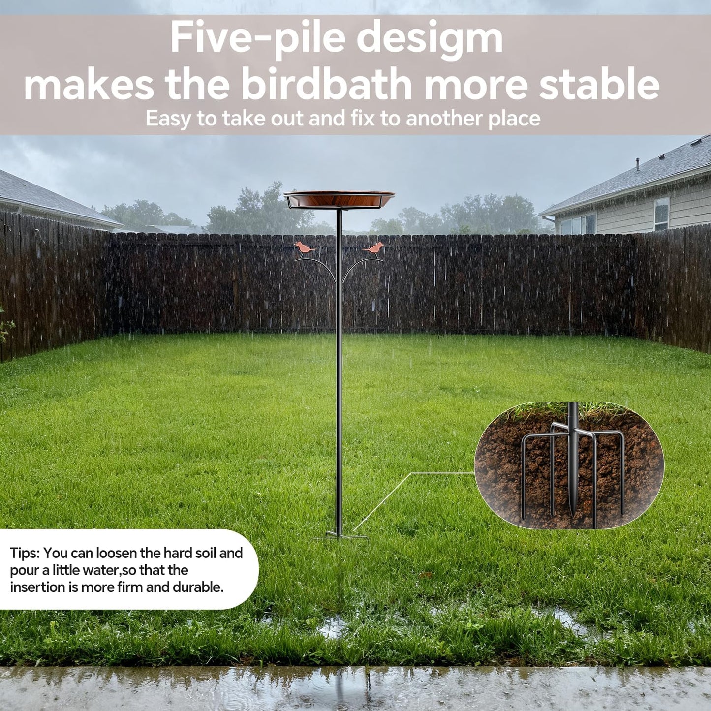 Bird Bath for Outside,35in Vintage Bird Bath Bowl,Removable 12in Dia B
