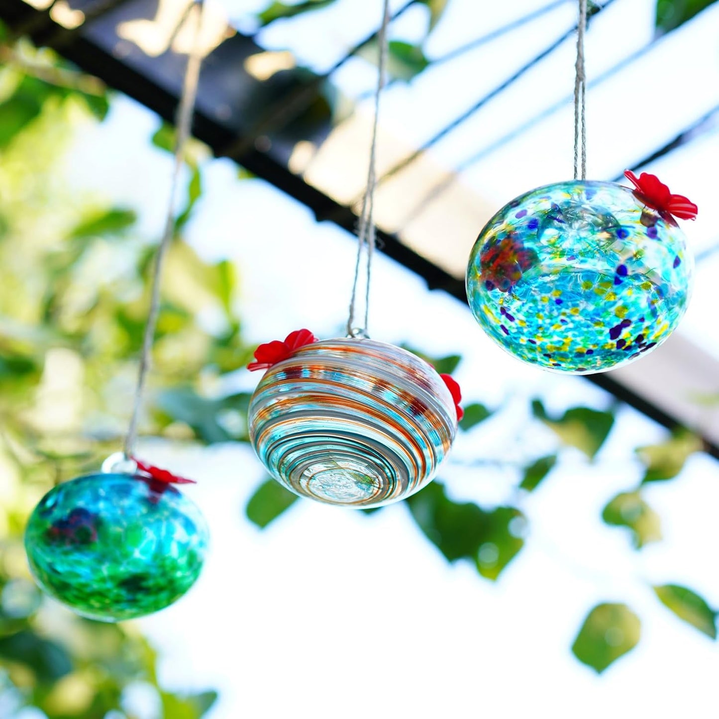 3PCS Small Glass Hummingbird Feeders for Outdoors 3inch Hand Blown Glass Humming Bird Feeder for Window Hanging Ant and Bee Proof Humming Birds Feeders