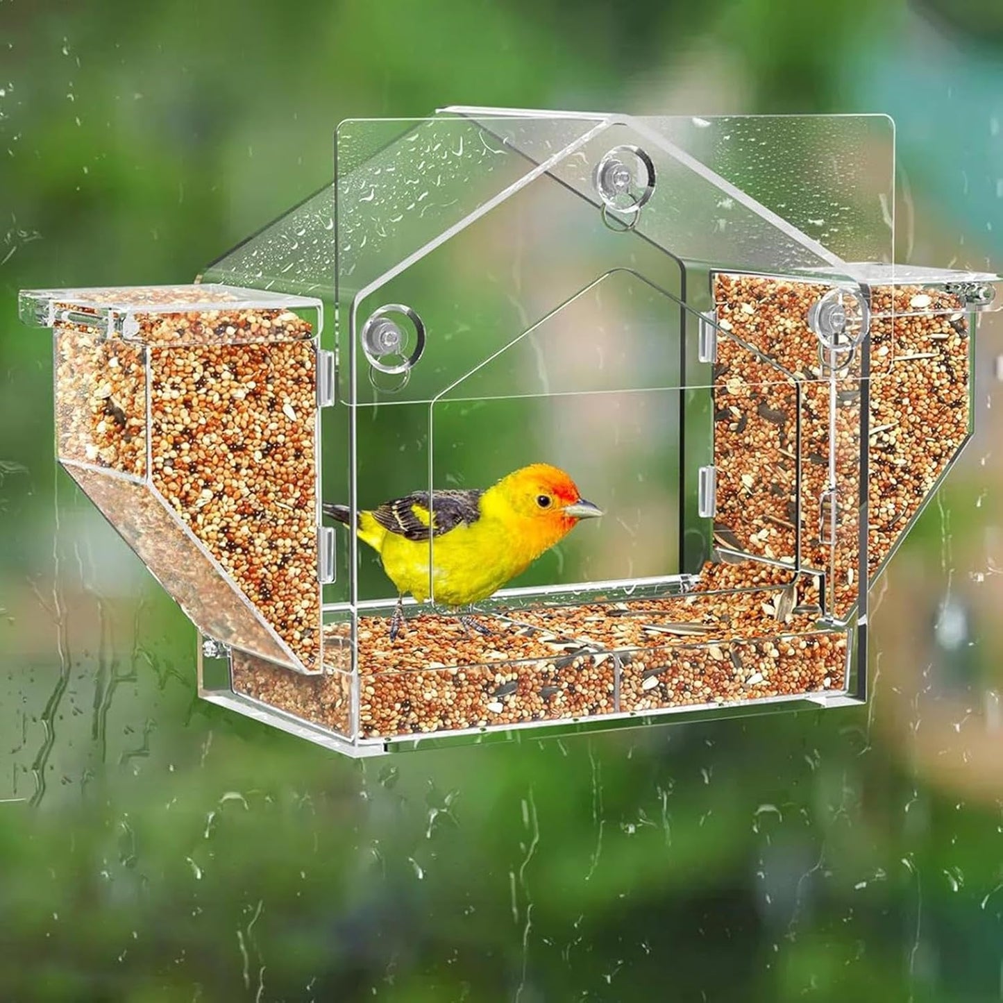 Bird Feeder for Window - Suction Cup Clear Yard Feeding Box | Squirrel Proof Acrylic Balcony Bird Feeder - for Finch Watching Viewing Garden Balcony Backyard