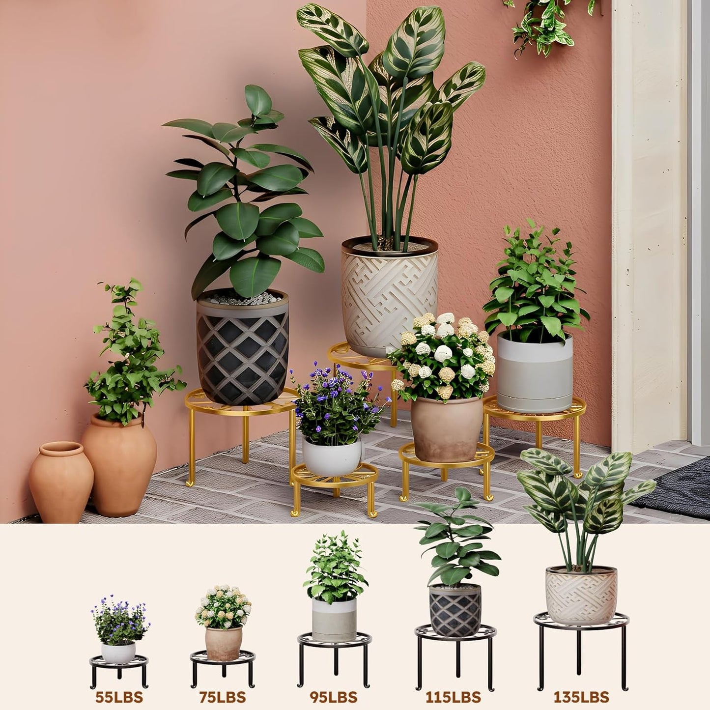 5 Pack Metal Plant Stand Home Flower Stand Shelf for Multiple Display 